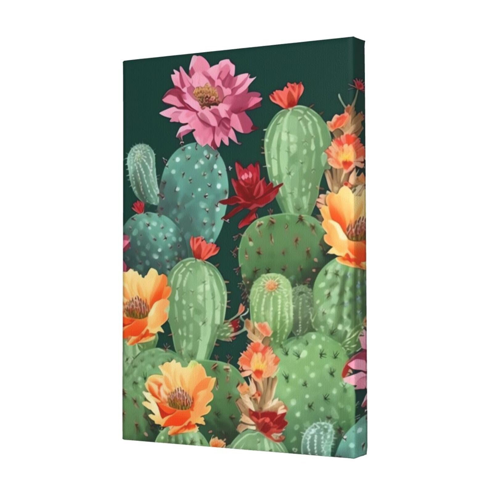 KLOPH Cactus Floral Bloom Canvas Wall Art for Living Room 12"x18" Modern Artwork Painting for Bathroom Hanging Canvas Prints Aesthetic Wallart for Bedroom Kitchen Office Wall Decor