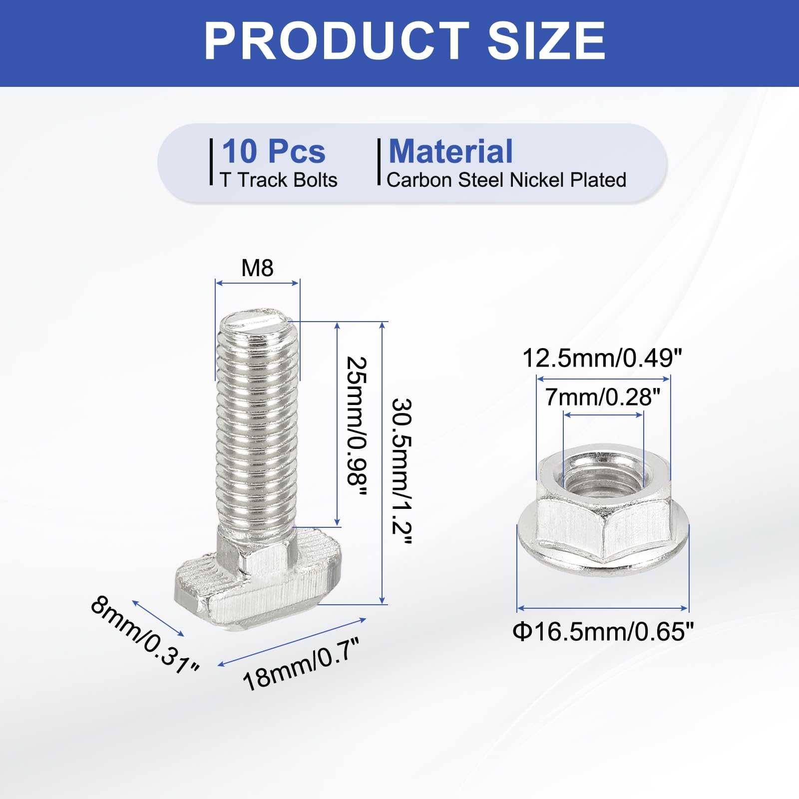 PATIKIL M8x25mm T-Slot Bolts - Image 2