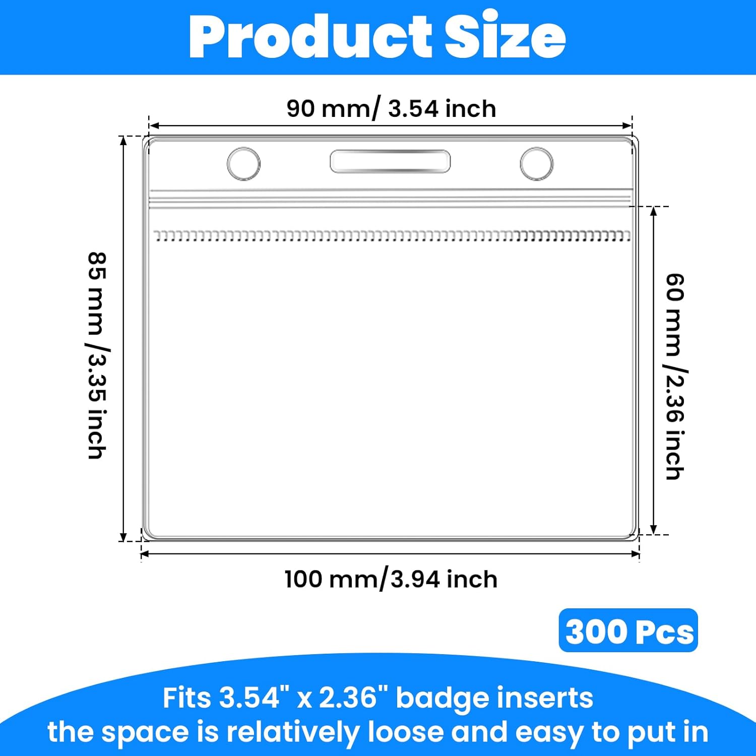 300 Pack Clear Badge Holder Horizontal 3.5"x2.4" Name Badge Holders Plastic Id Card Holder Horizontal for Lanyards Waterproof Name Tag Holders for Office School - Image 2