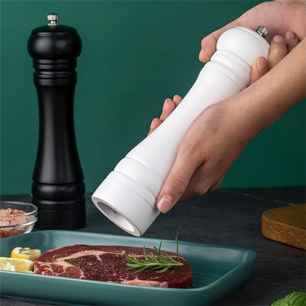 8-inch Black and White PU Baking Paint Pepper Grinder Kitchen Home Black Pepper Grinder Seasoning Bottle(D)