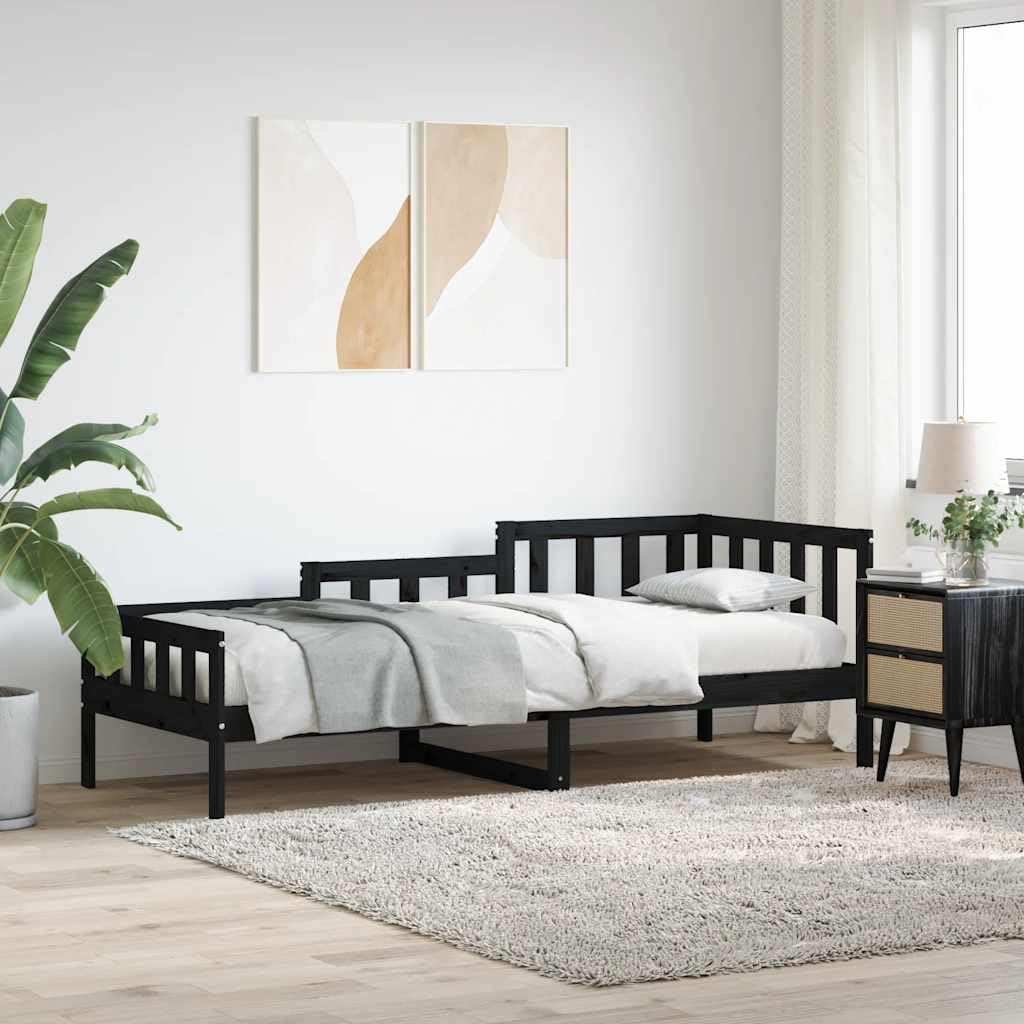 Sofa rozkładana bez materaca z litego drewna sosnowego czarnego 80x200 cm