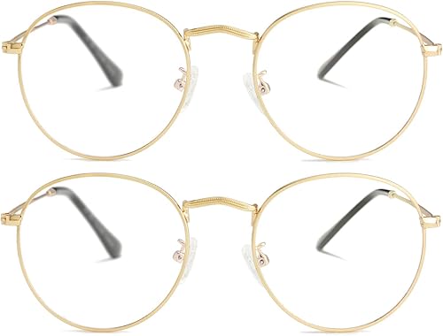 Kursan Gafas clásicas redondas de metal transparente para mujeres y hombres, lentes sin receta