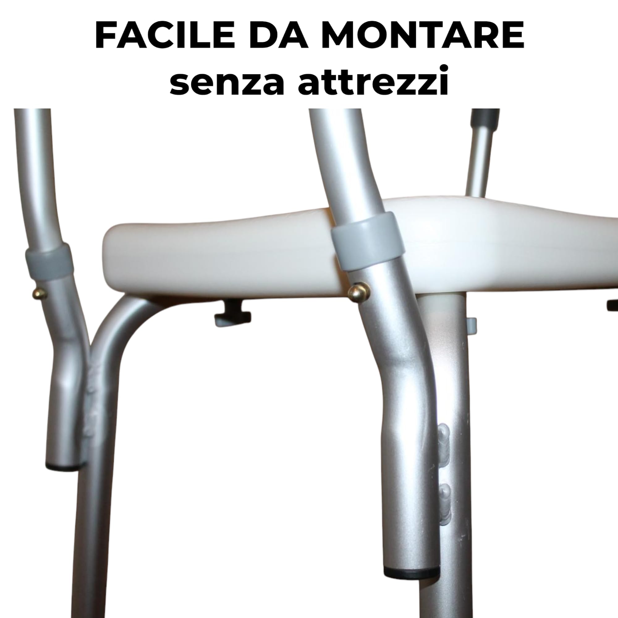 Ortopal - Sgabello Doccia Anziani e Disabili con Braccioli, Altezza Regolabile, Struttura in Alluminio, Antiscivolo, Facile da Montare - Peso Massimo 120 kg - Dimensioni 40x33cm (seduta)