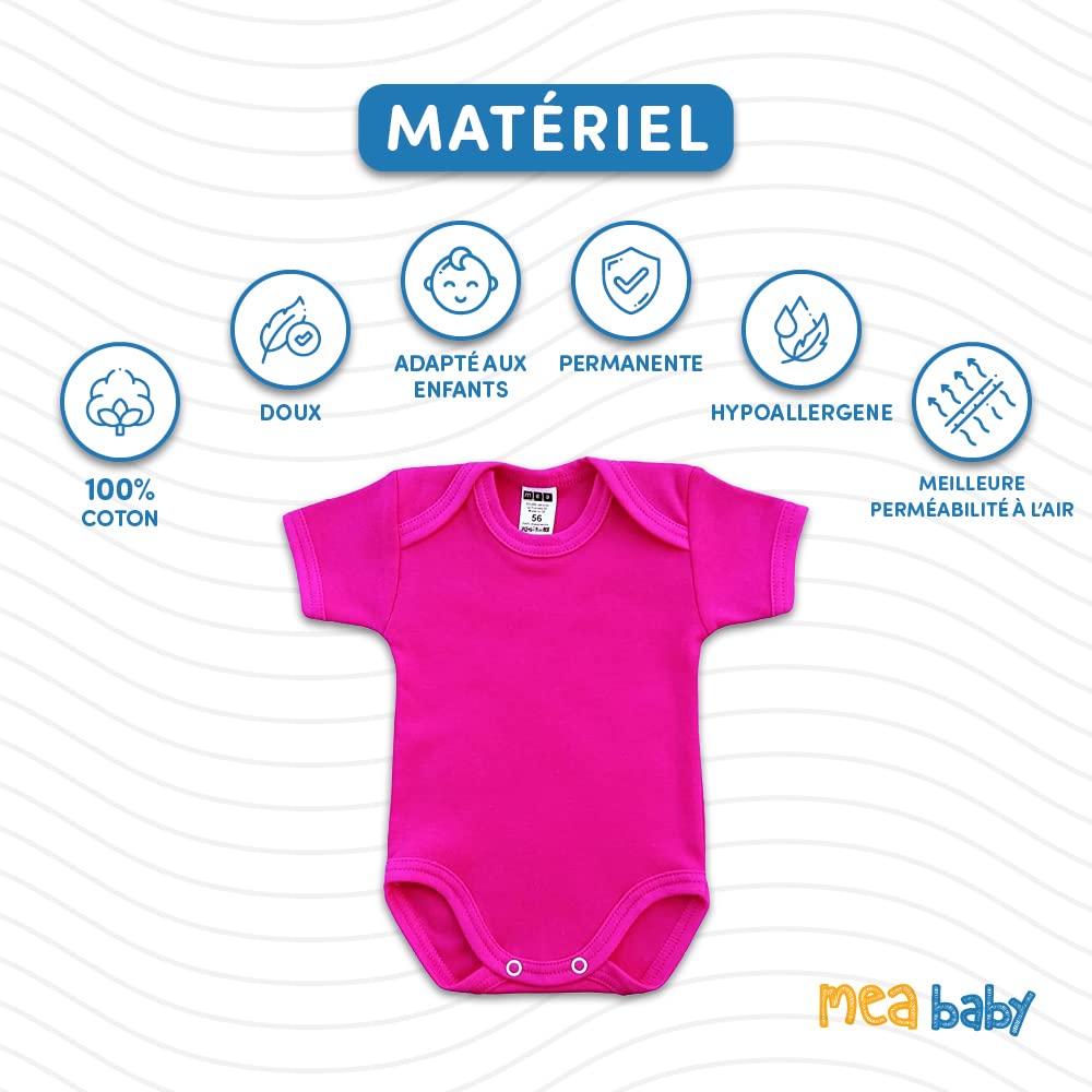 MEA BABY 5er Pack Baby Kurzarm-Body für Mädchen & Jungen aus 100% Baumwolle, Babybody Set mit Motiv und Druckknöpfen, atmungsaktiver Einteiler mit Schlupfkragen, ideale Erstausstattung