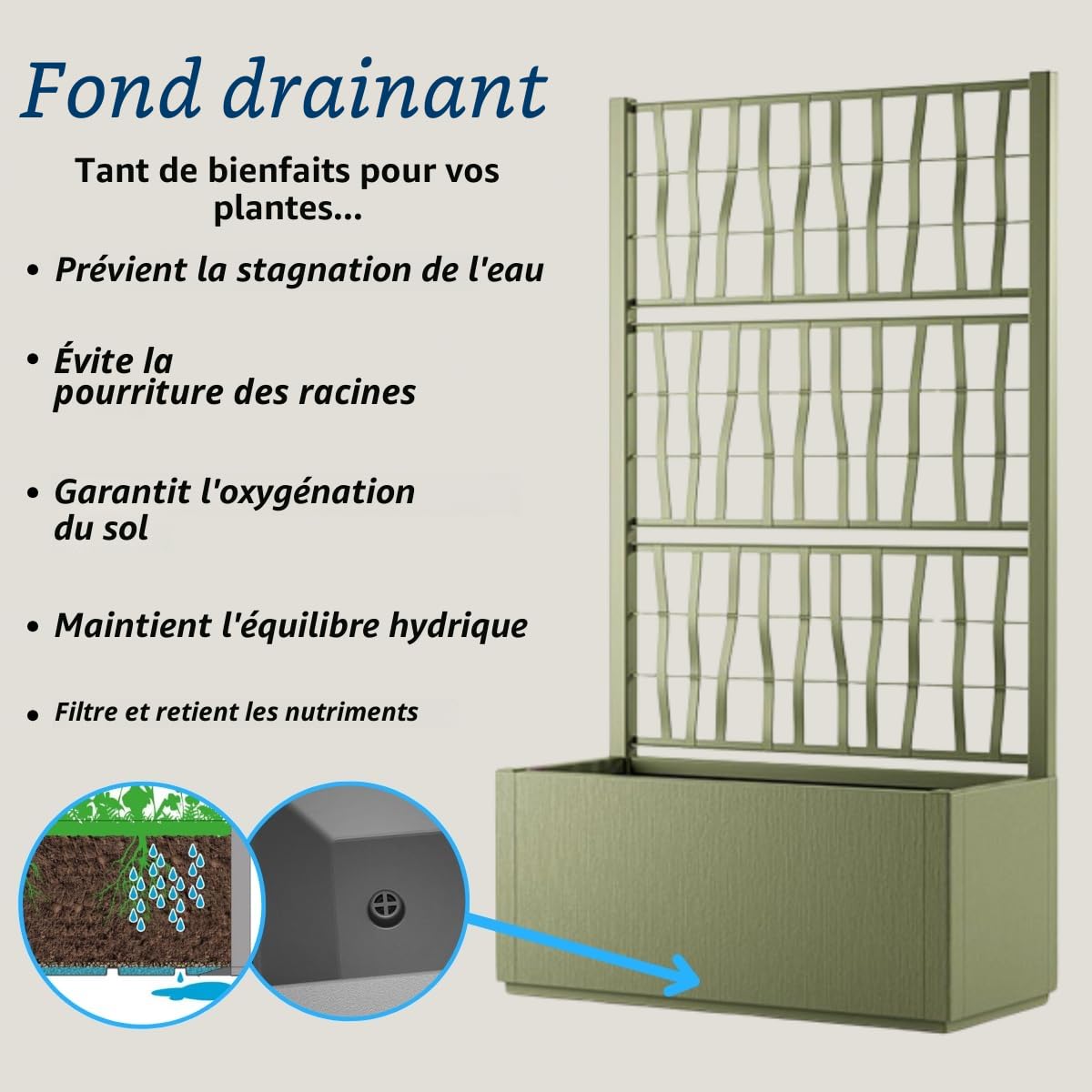 Tomaino - Jardinière avec treillis en plastique, séparation grillagée pour plantes grimpantes pour l'extérieur, terrasse, jardin 80x36x140 h cm (Jardinière avec treillis, Noir)