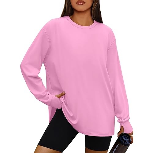 OFEEFAN Oversized Tshirts for Women Thumb Hole Long Sleeve Workout Tops Crewneck Tee Y2K Clothes Fall Fashion Clothing