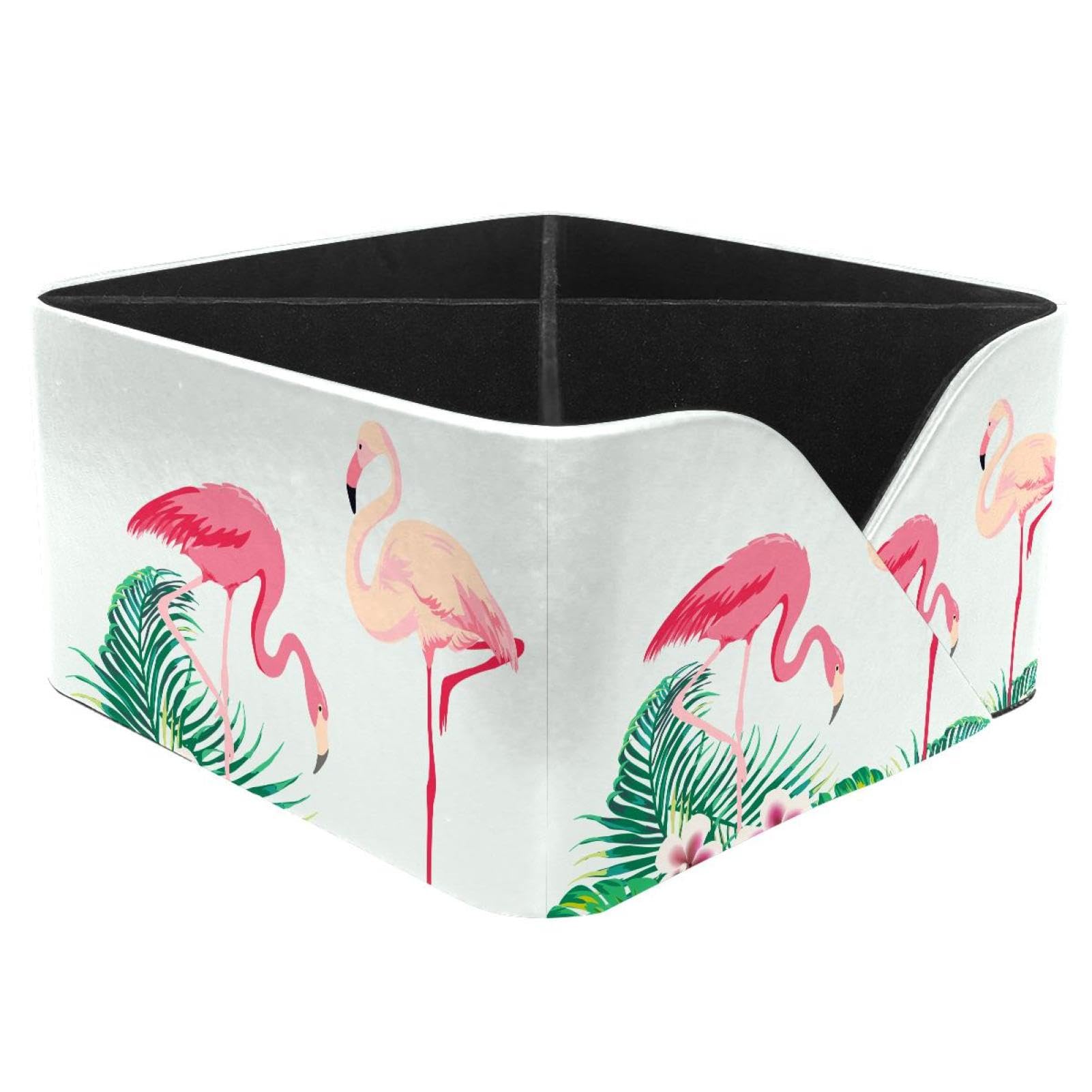 KengjuTesu Tropical Leaves Flamingo Desktop Organizer Pen Holder, Rectangular Pencil Cup for Office, Study and Makeup Stations