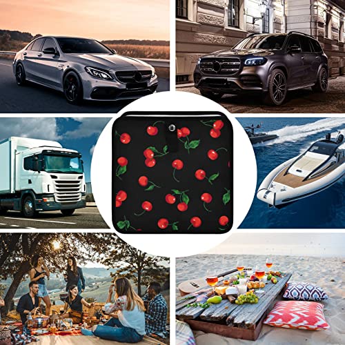 Image of Cherry Black Car Trash Can, Foldable Hanging Car Trash Bag, Watercolor Fruit Leaves Small Waterproof Car Accessories Garbage Bin