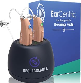EarCentric EasyCharge Rechargeable BTE Hearing Aids for Seniors - Digital PSAP Pair with Noise Reduction (Beige)