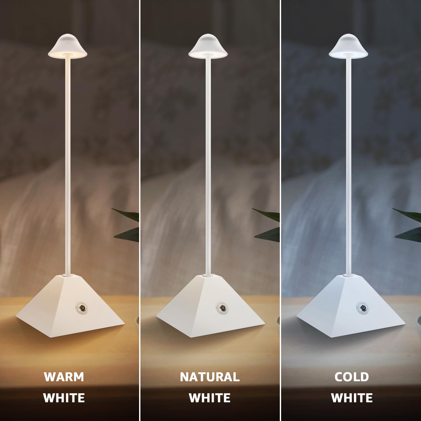 NiceBuy Lampada Da Tavolo Senza Fili Ricaricabile LED Wireless Touch Lampade LED Da Tavolo Ricaricabili USB Con Base Ricarica Per Ristorante Esterno Decorative Ufficio (Bianco)