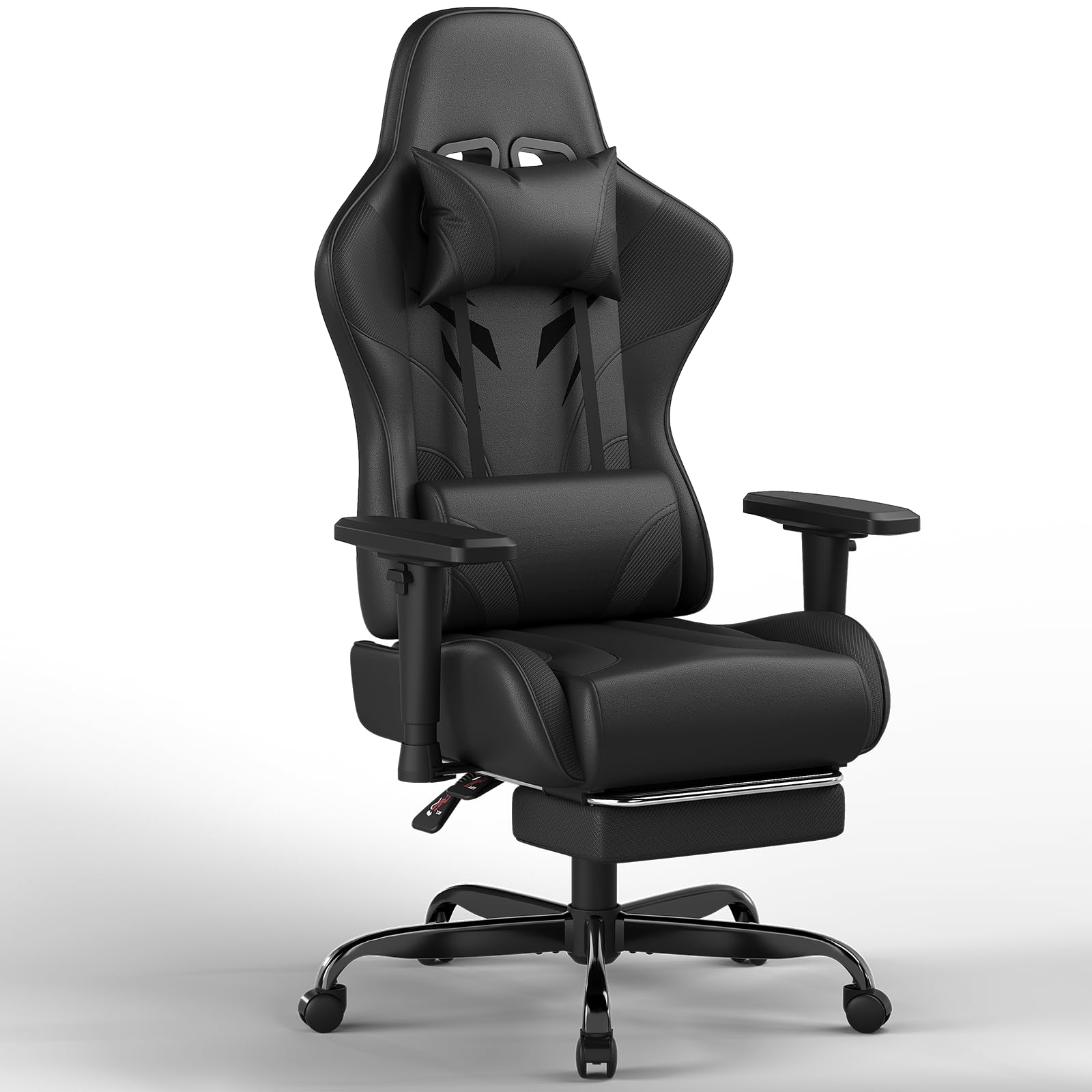 JUMMICO Sedia Gaming Ergonomica ad alto schienale con poggiapiedi estensibile, schienale reclinabile 90–135°, braccioli 2D regolabili, portata massima 150 kg, ideale per gioco e lavoro,Nero