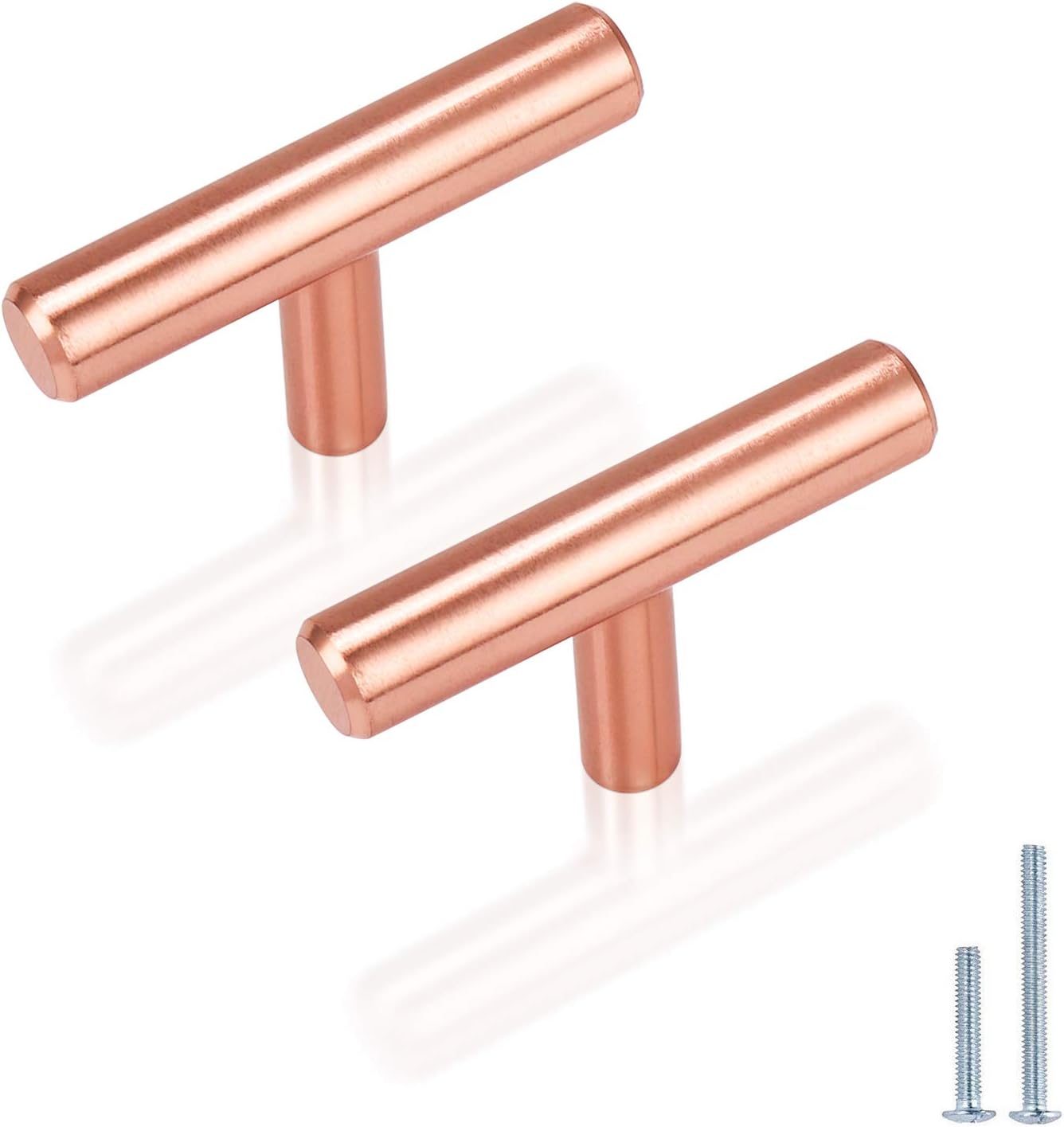 5 Pack T bar Cabinet Kitchen Pulls Satin Copper Solid Stainless Steel Drawer Handles 2''Rose Gold Cupboard Knobs Single Hole