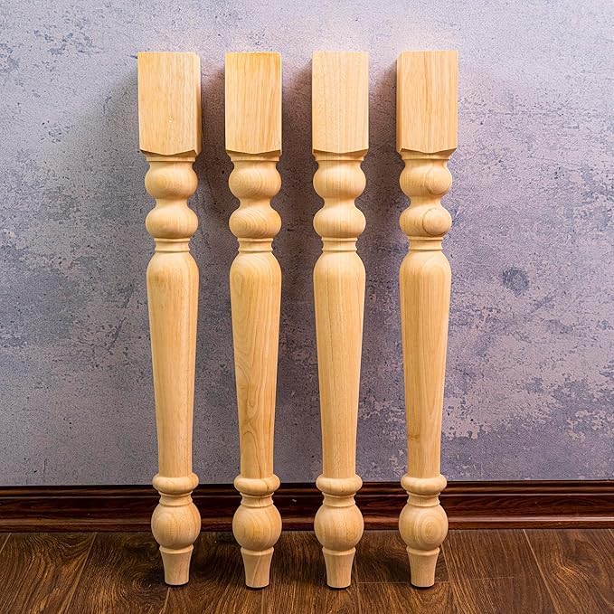 Solid Wood Furniture Legs, 38 cm Height, Set of 4, 38x5x5 CM FINISHED | Handmade Turned Design, 2-Inch Top & Bottom, DIY Furniture Use, Classic Style, Unfinished Wood-image-11