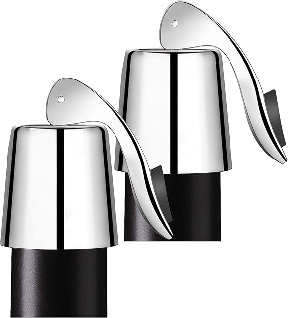 Wine Stoppers 2PACKAUERVO Stainless Steel Wine Bottle Plug Saver, Reusable Vacuum Rubber Sealer, Keeps Wine Fresh(2 Pack Wine Stopper)