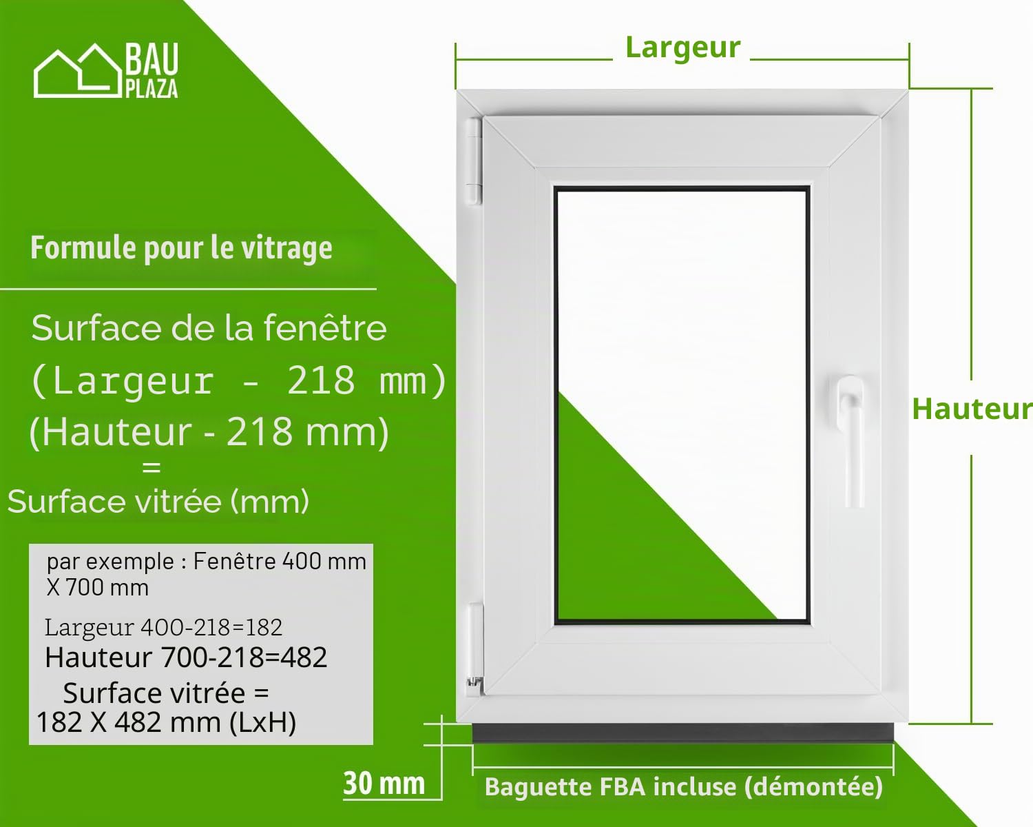 Fenêtre en PVC blanc vitrage triple 4/10/4/10/4 - LxH 40 x 50 cm d'ouverture Gauche Toutes les tailles 400 x 500 mm Oscillo-battant 1 vantail - BauPlaza