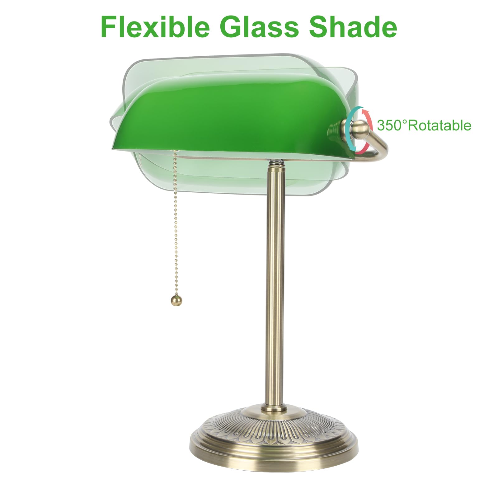 Bankers Lampe, grüne Schreibtischlampe mit Messing-Finish, klassische Tischlampe mit Zugschalter für Zuhause, Büro, Arbeitszimmer (Grün)