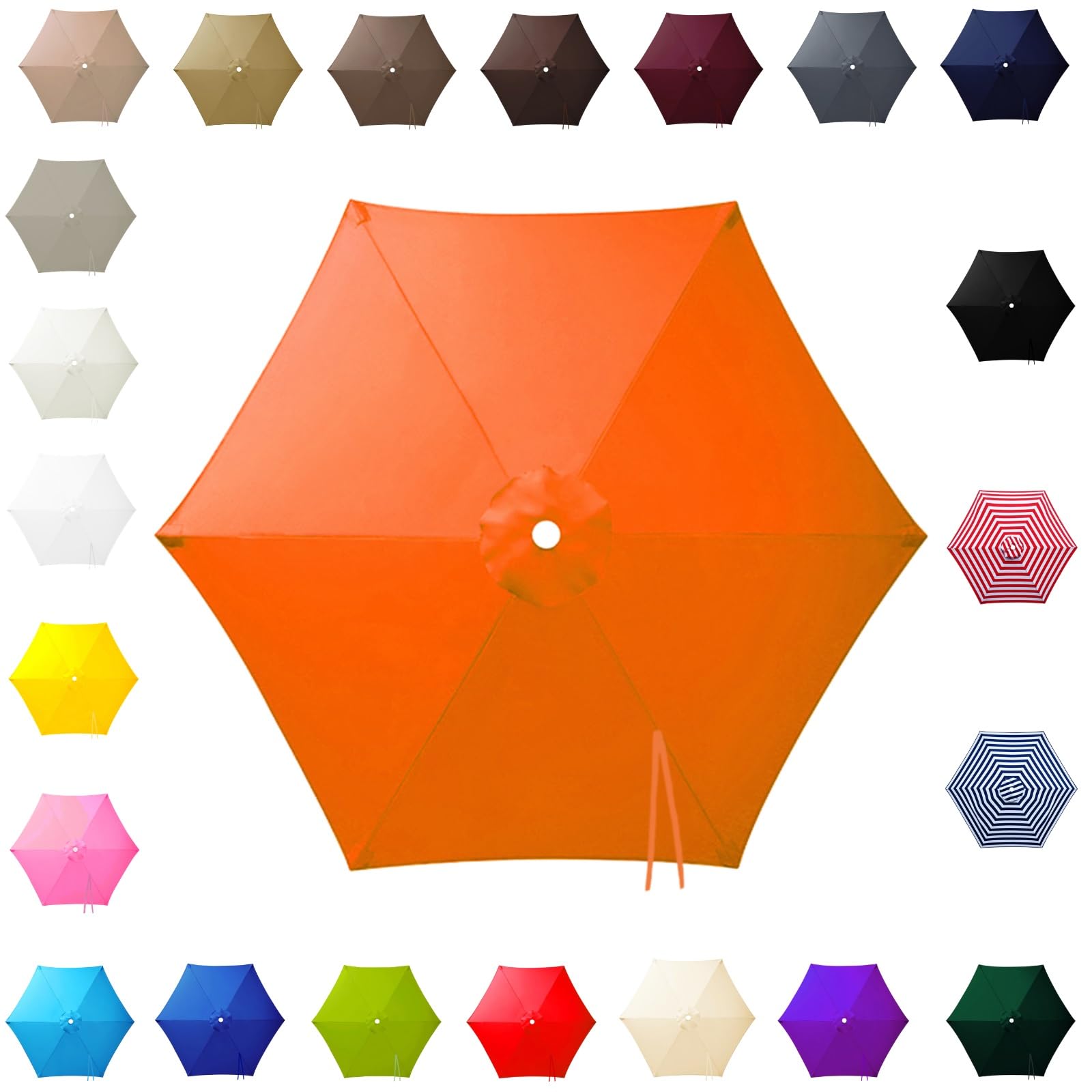 3.0m Replacement Parasol Canopy for 6 Arms, 2m-3m Patio Umbrella Cloth, Waterproof Outdoor Garden Canopy, Beach Parasols Covers, Fabric Sun Shade Top Only, for Pool Lawn(Orange,2.30m/7.5ft)