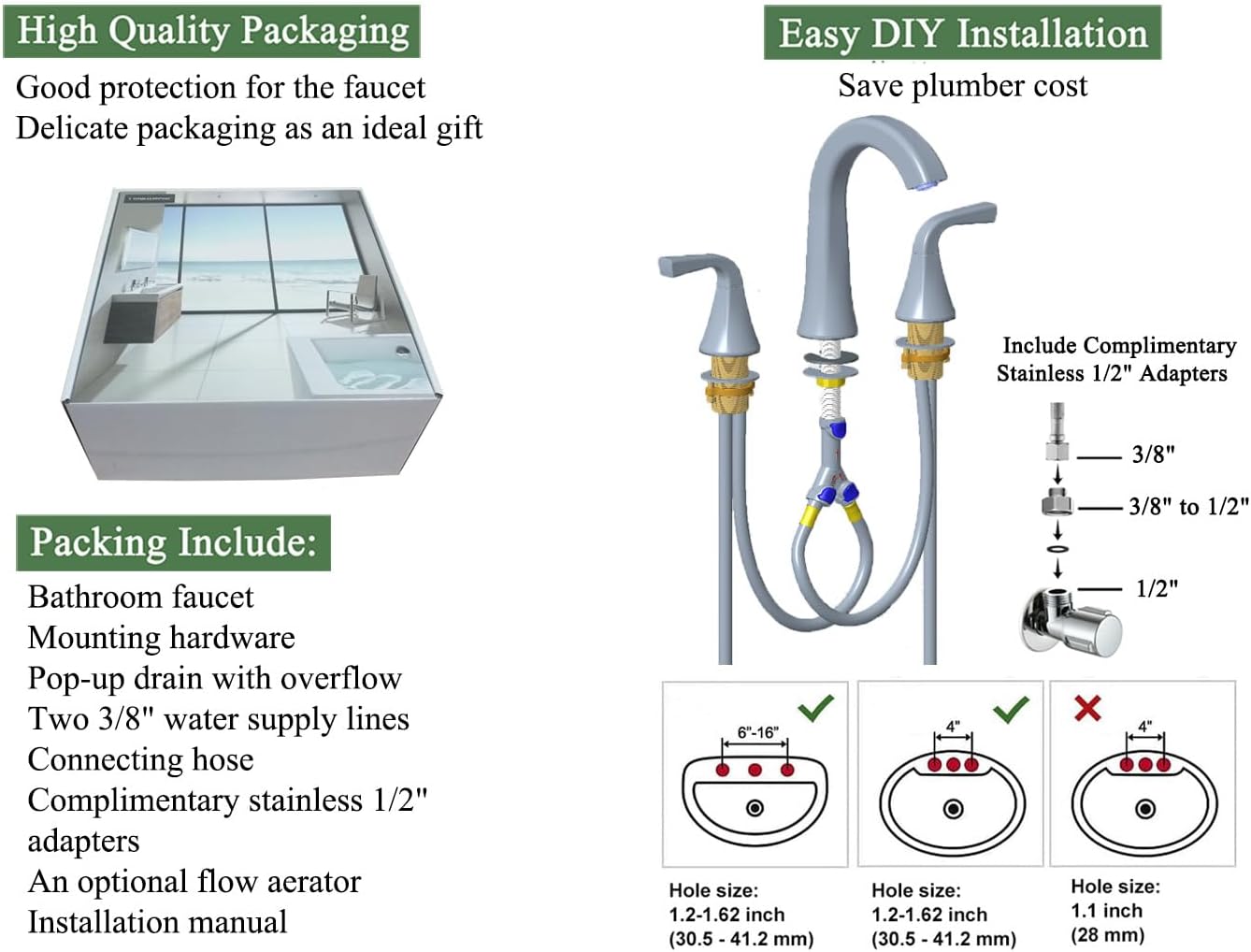 Matte Black Bathroom Sink Faucet, 2 Handle 8 inch Widespread Bathroom Faucet with Pop-up Drain and Water Supply Hose, Lavatory Vanity Faucets, TAF826-MB - Image 6