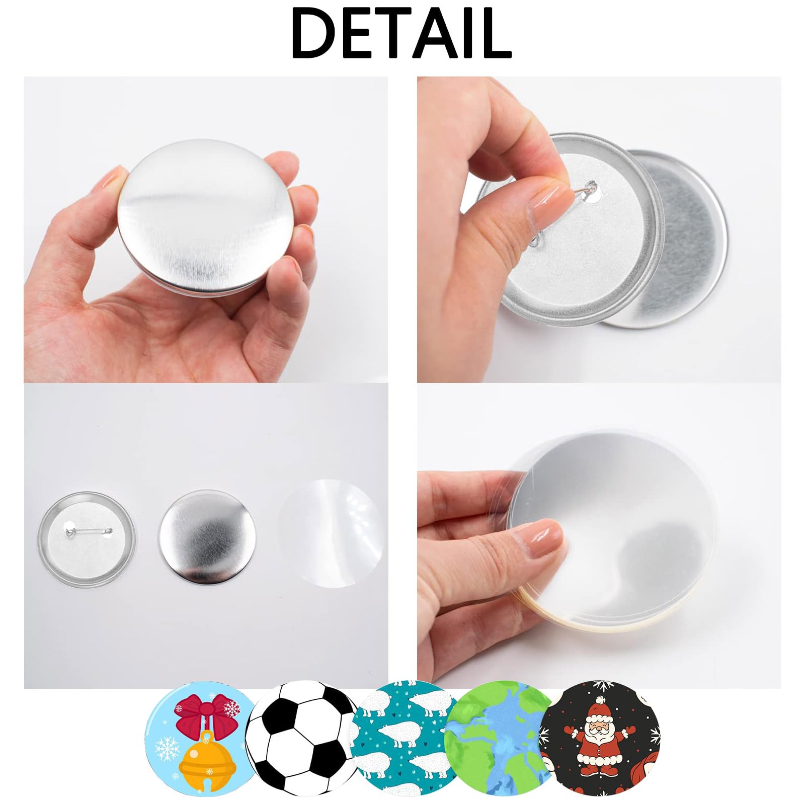 100 pezzi Kit Badge per Button Making Machine, Spille Fai da Te, Spilli Distintivi, per Button Artigianato Fai da Te Tra Cui Coperture in Metallo e Pellicola Trasparente - Fondo di ferro
