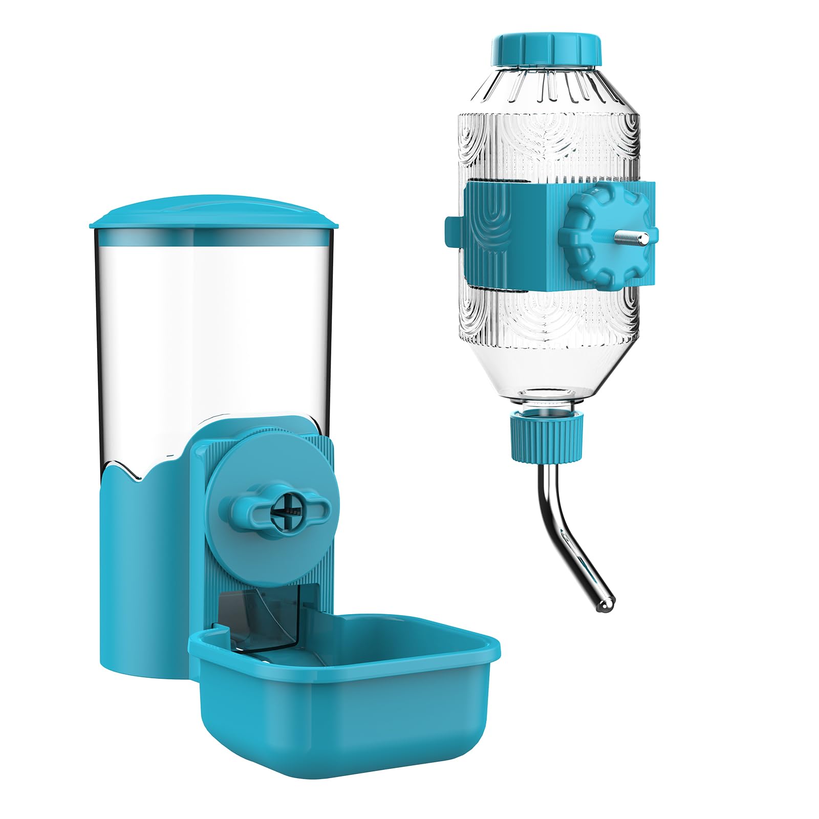 Automatic Pet Food Water Dispenser, Auto Gravity Pet Feeder Water Bottle Set for Cage, Feeding Station for Puppy Kitten Rabbit Guinea Pigs Chinchilla Ferret Hedgehog (Blue)