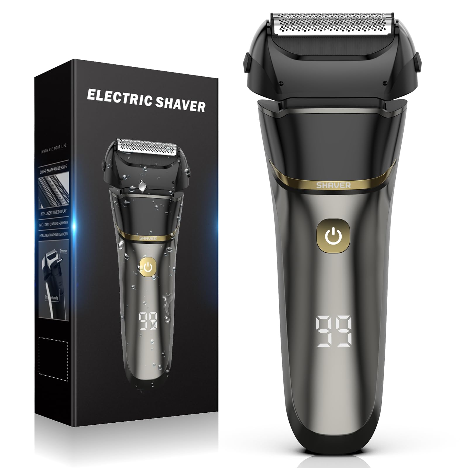 Foil Shaver for Men, Electric Razor Rechargeable, Waterproof Face Groomer Wet/Dry 3 Blade Close Shave Portable