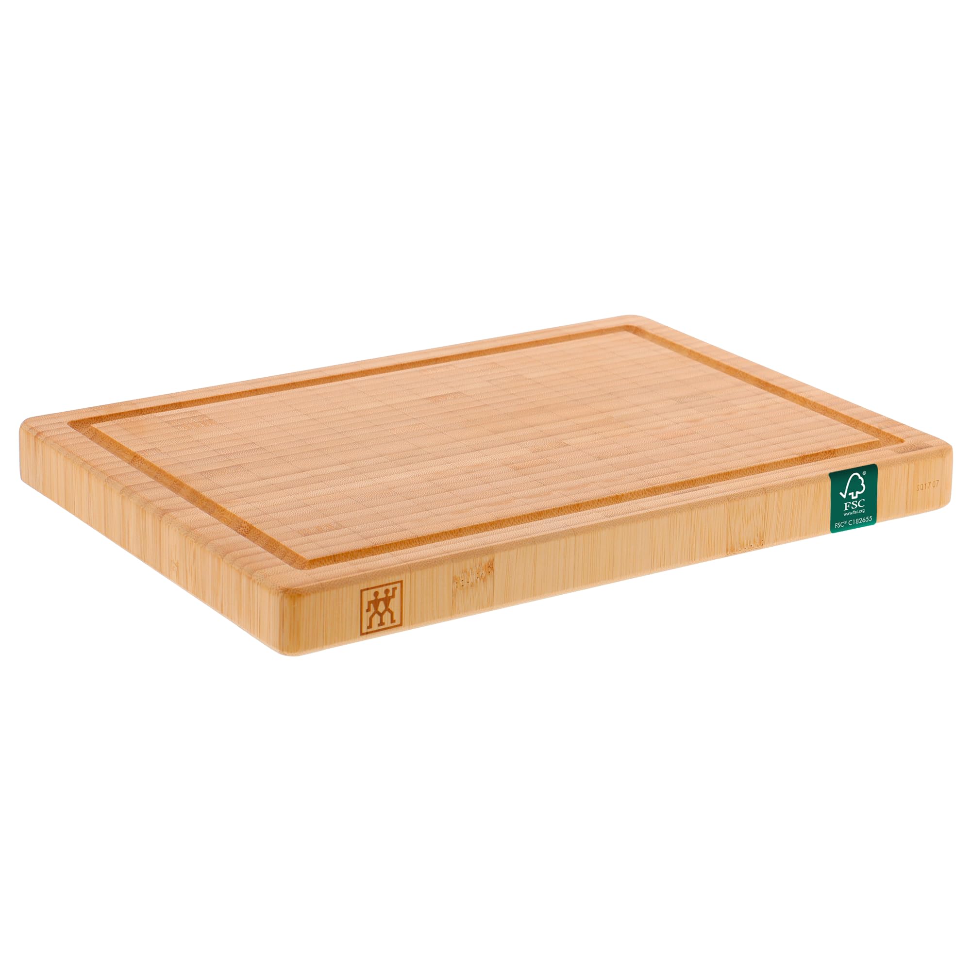 ZWILLING Schneidbrett mit Saftrille, Massives Bambus-Holz, Beidseitig Nutzbar, 36 x 25,5 x 3 cm, Braun