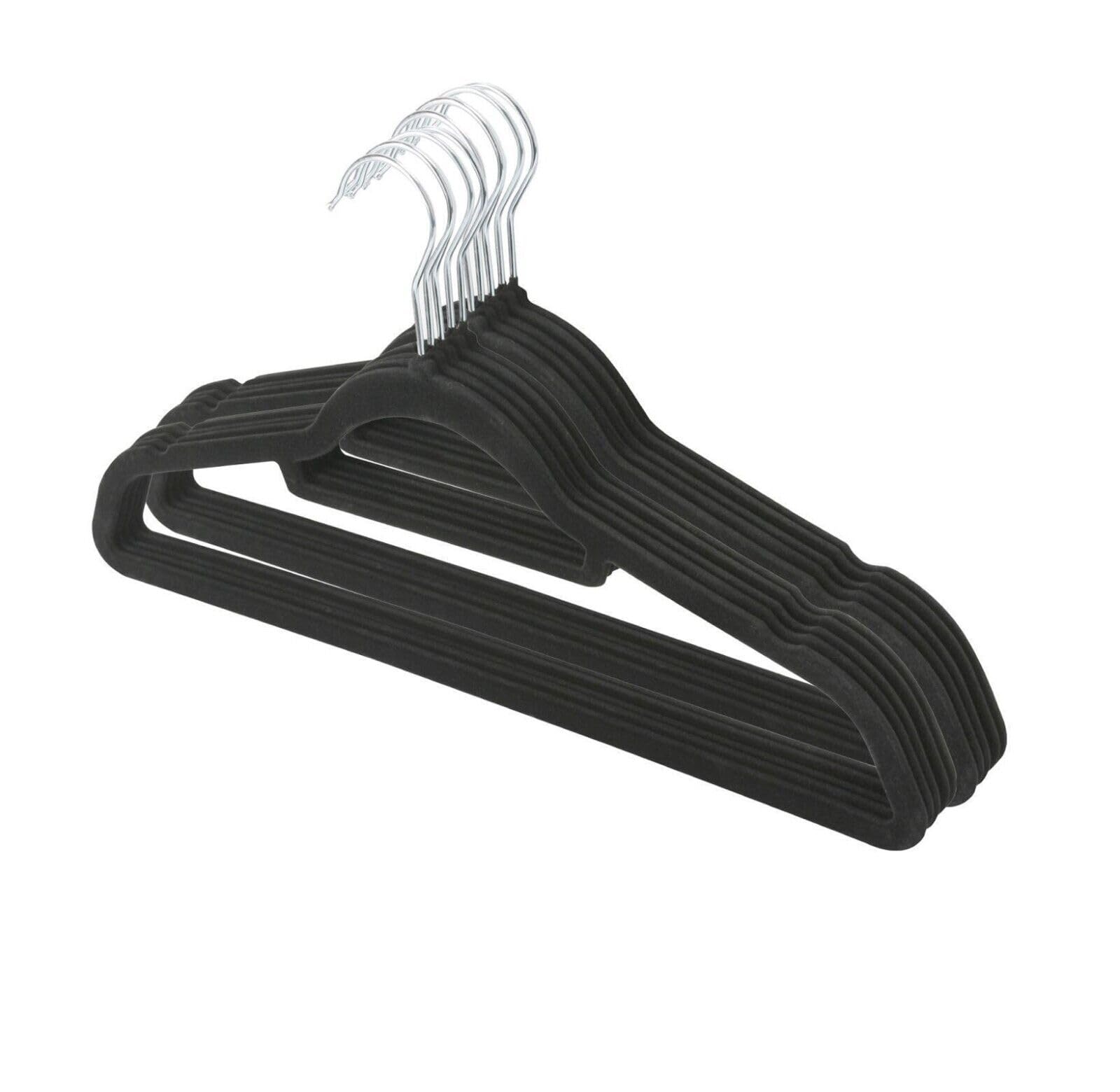 Optimal Products Black Anti Slip Flocked Coat Clothes Hangers Velvet Trouser Tie Garments Hanging Space Saving Uk (, 40)