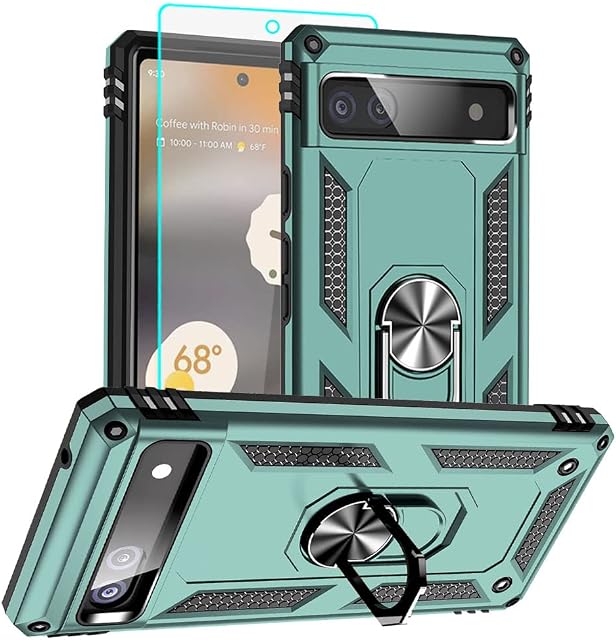 for Google Pixel 6a Case, Pixel 6a Phone Case with HD Screen Protector, Military Grade Ring Shockproof Protective Phone Case for Google Pixel 6a,Light Green