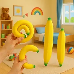 Banana Anti-Stress Elástica Fidget Toy Divertido 🍌 – Brinquedo Sensorial Squeeze de Borracha Macia para Aliviar Ansiedade, Estresse e TDAH – Anti Estresse Adulto e Infantil