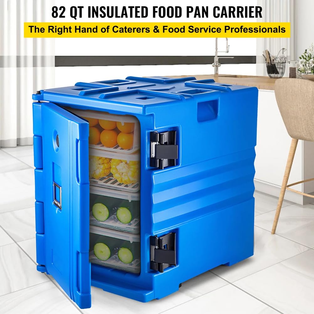 Caja térmica para Catering de 90 litros, aislada, apilable, con Asas y Hebillas, para Buffet, Restaurante o Comedor, Color Azul.