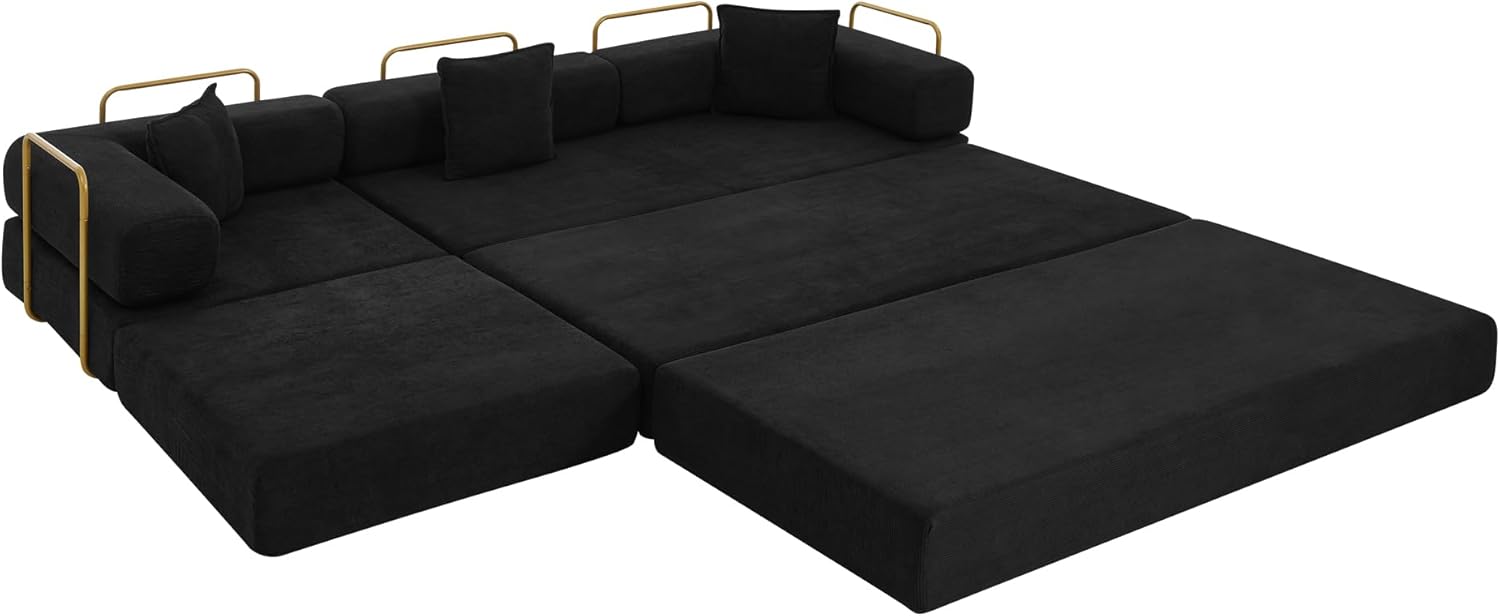 Eafurn L Shaped Convertible Sleeper Sofa Bed King Size Sleeper Sofabed, 7-in-1 DIY Combination Corduroy Folding Mattress Couch with Fixed-Shape Frame, Boneless Floor Sofa Couch