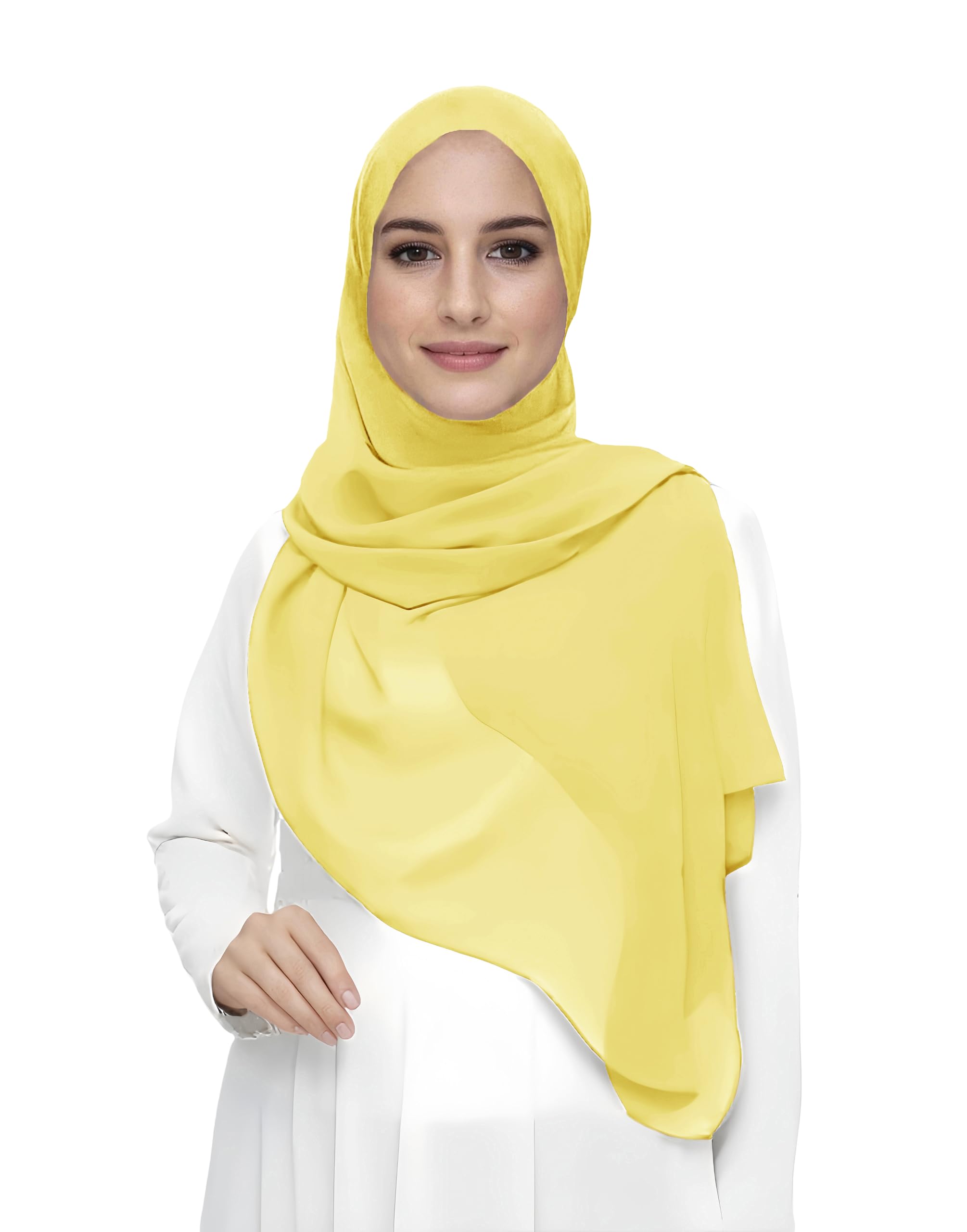 Premium Chiffon Hijab Head Scarf Shawl Wrap for Muslim Women Lightweight (Yellow)