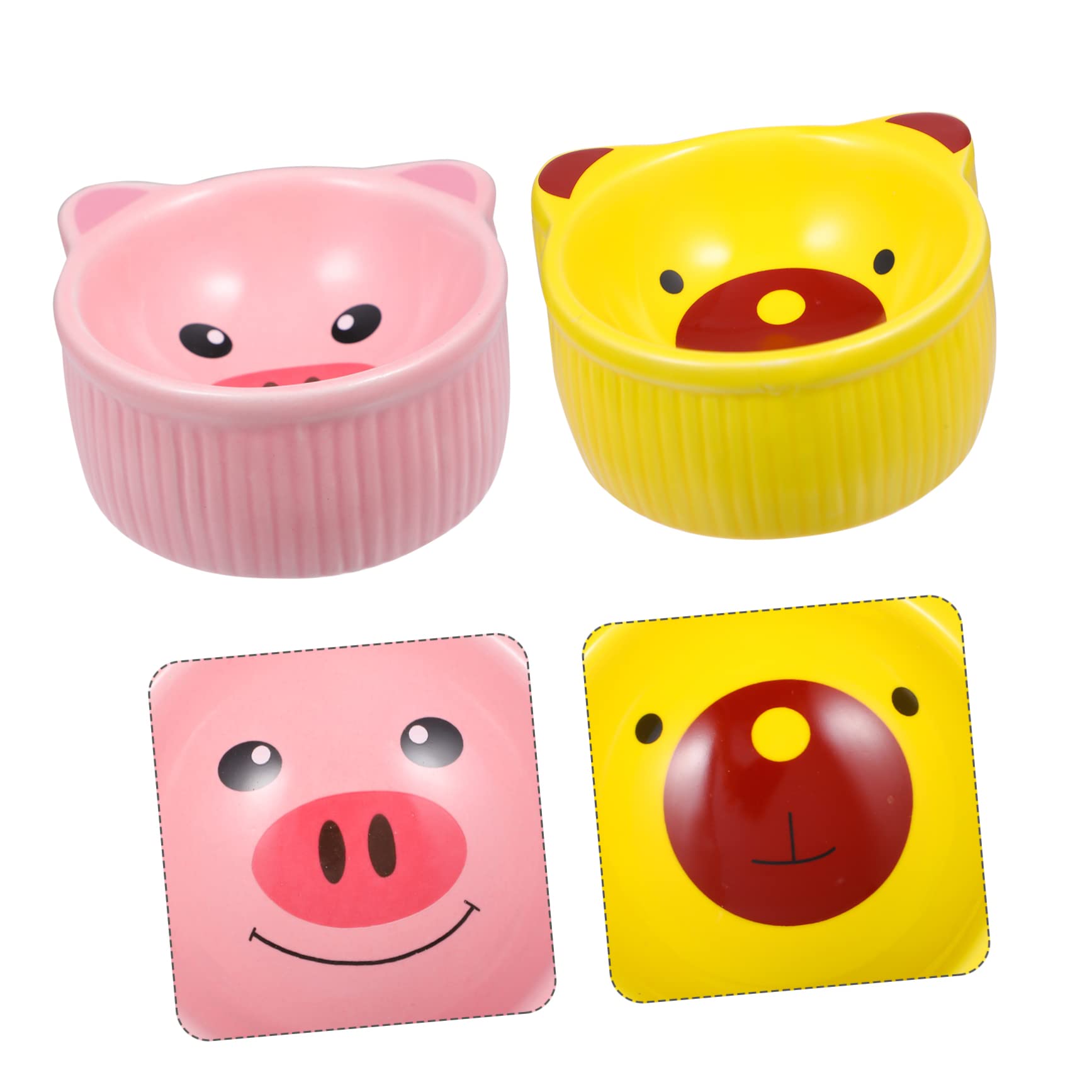 Happyyami 2pcs Adorable Cartoon Ceramic Pet Food Bowl Creative Hamster Feeder Tip Design Easy to for Pets Like Hamsters Chinchillas and Hedgehogs