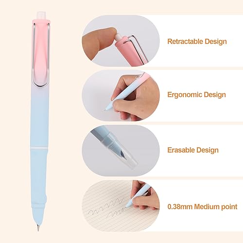 Miniatura 3 de 5 bolígrafos estilográficos retráctiles con 10 sacos de tinta, bolígrafos estilográficos recargables de color degradado, bolígrafo de escritura sin