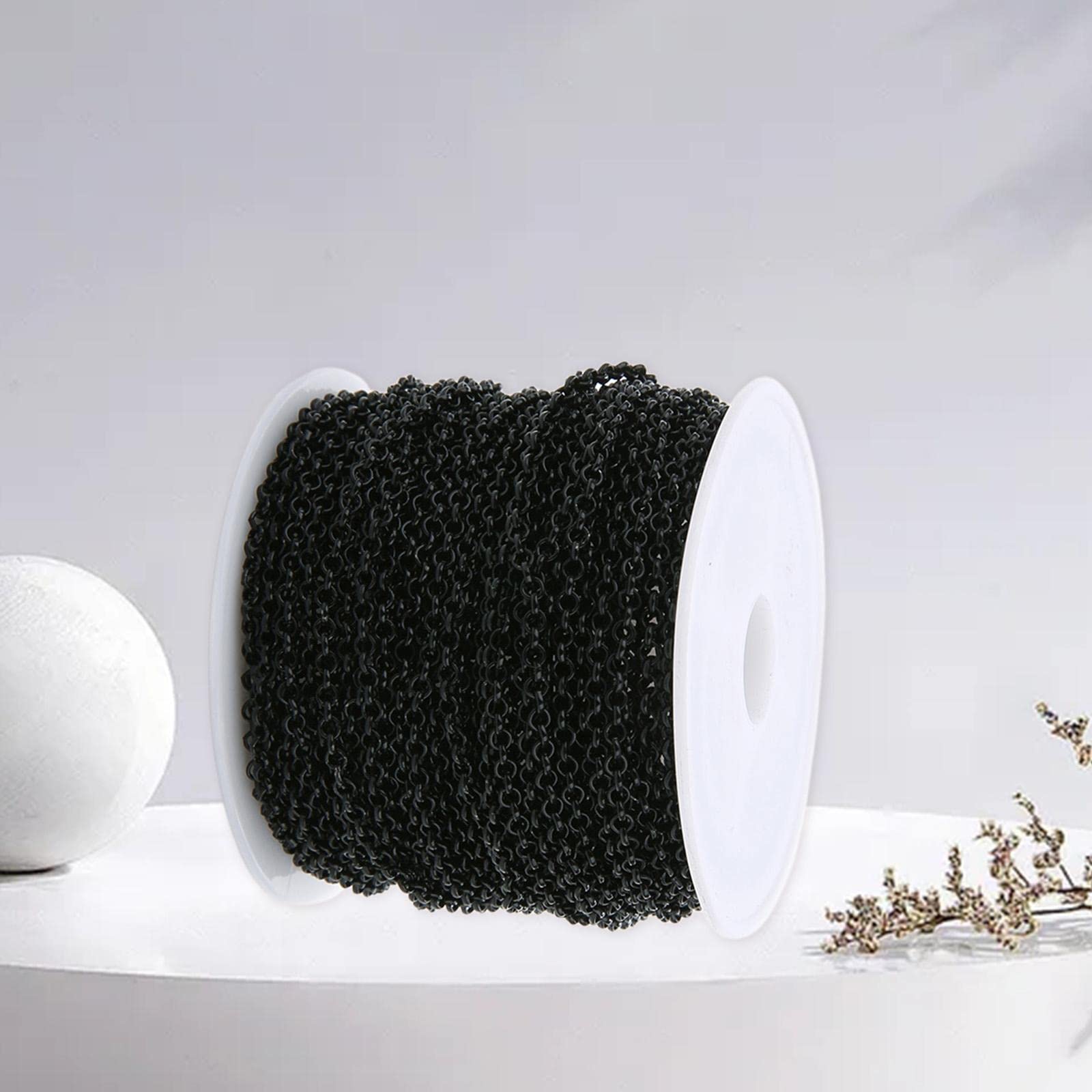 Catena a Maglie Tonde Da 3 Mm, 3 X 30 Piedi, Nera, per La Creazione di Collane E Bracciali, 5 pezzi