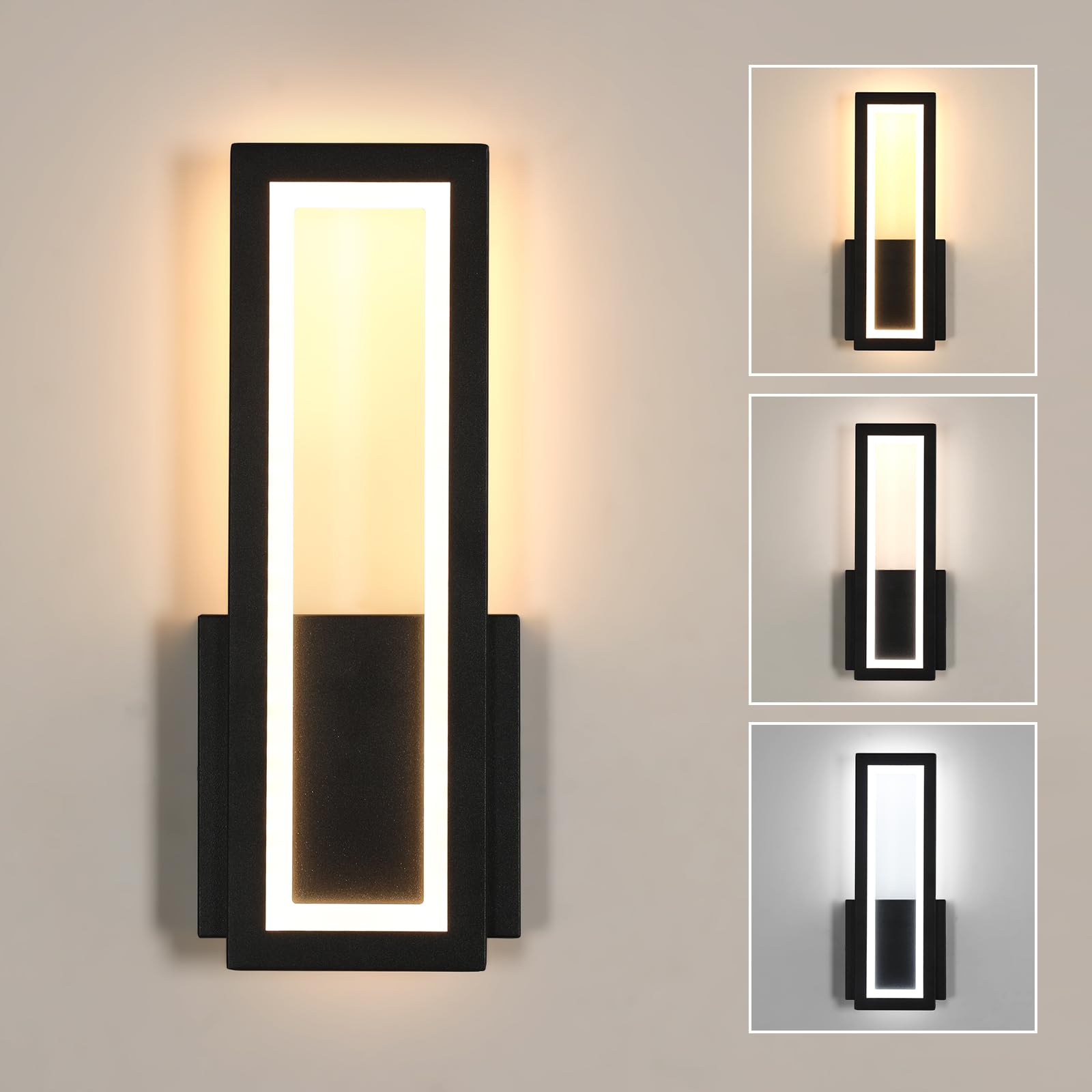 Osairous LED Indoor Wall Light, 16W 1800LM Modern Acrylic Wall Light, 3000K/4500K/6500K for Bedroom, Living Room, Corridor, Staircase, Black, 32 cm