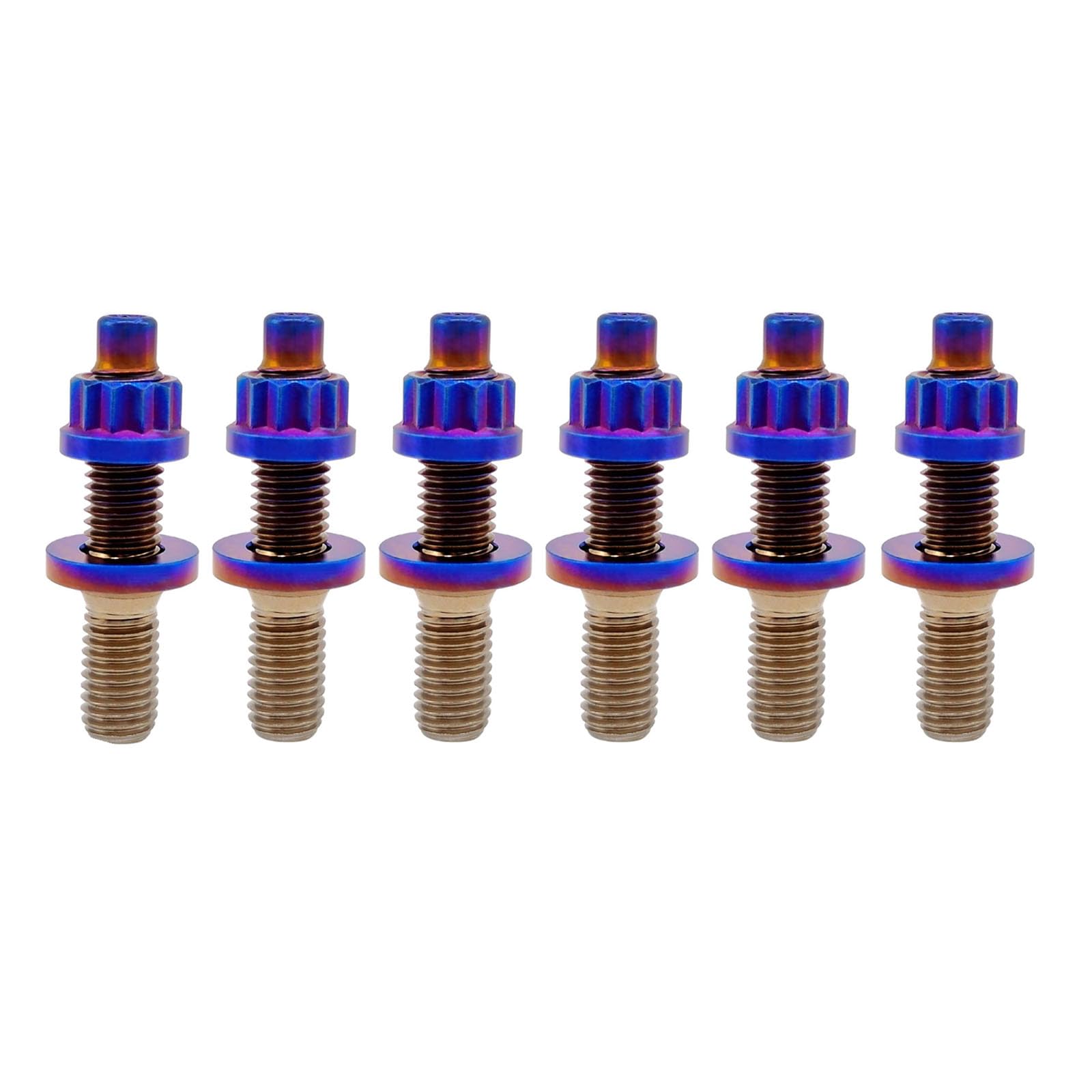 RISON-Titanium 6 Set Titan Auspuffkrümmer Stehbolzen Kit M8x1.25x65mm, GR5 Titan Ansaugung Auspuff Bolzen und Muttern Kit, Krümmerstehbolzen passend für Ford, Honda (Gebrannt Blau)