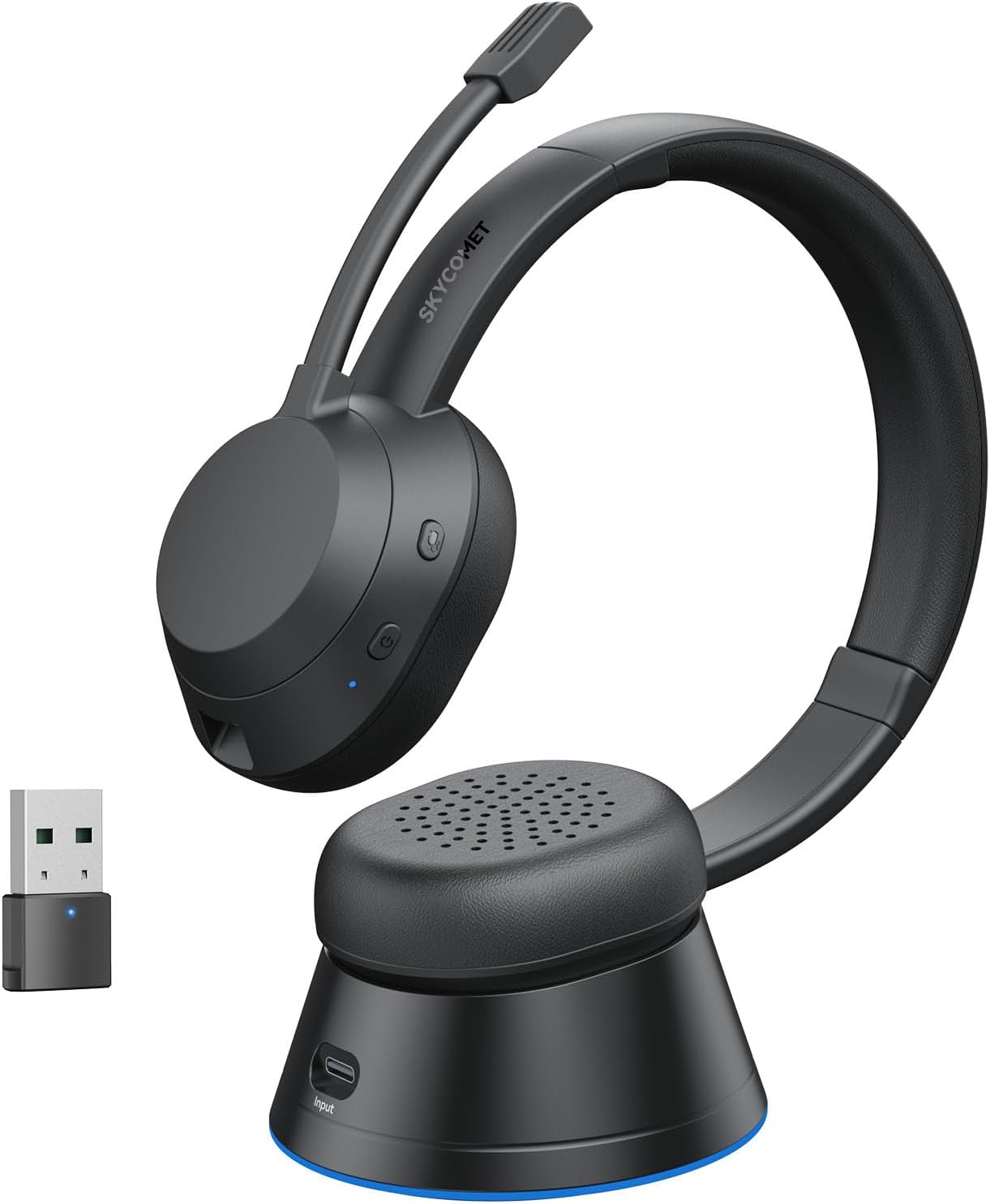Wireless Headset with Mic for Work, Bluetooth Headset with Microphone (Environmental Noise Cancellation), Wireless Headphones with USB Dongle & Charging Dock for PC/Teams/Zoom/Call Center/Home