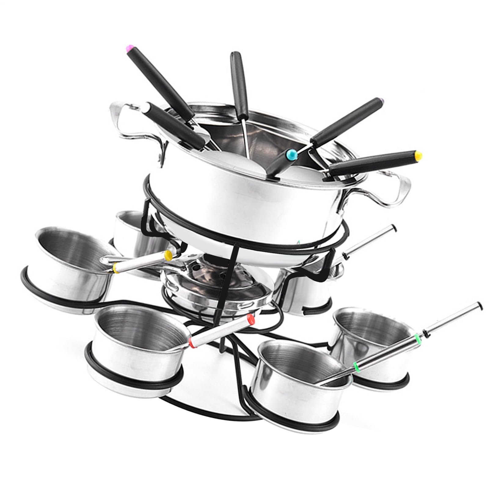 Edelstahl Fondue Set - 21-teiliges Rotierendes Potkit, Gusseisen Fondue