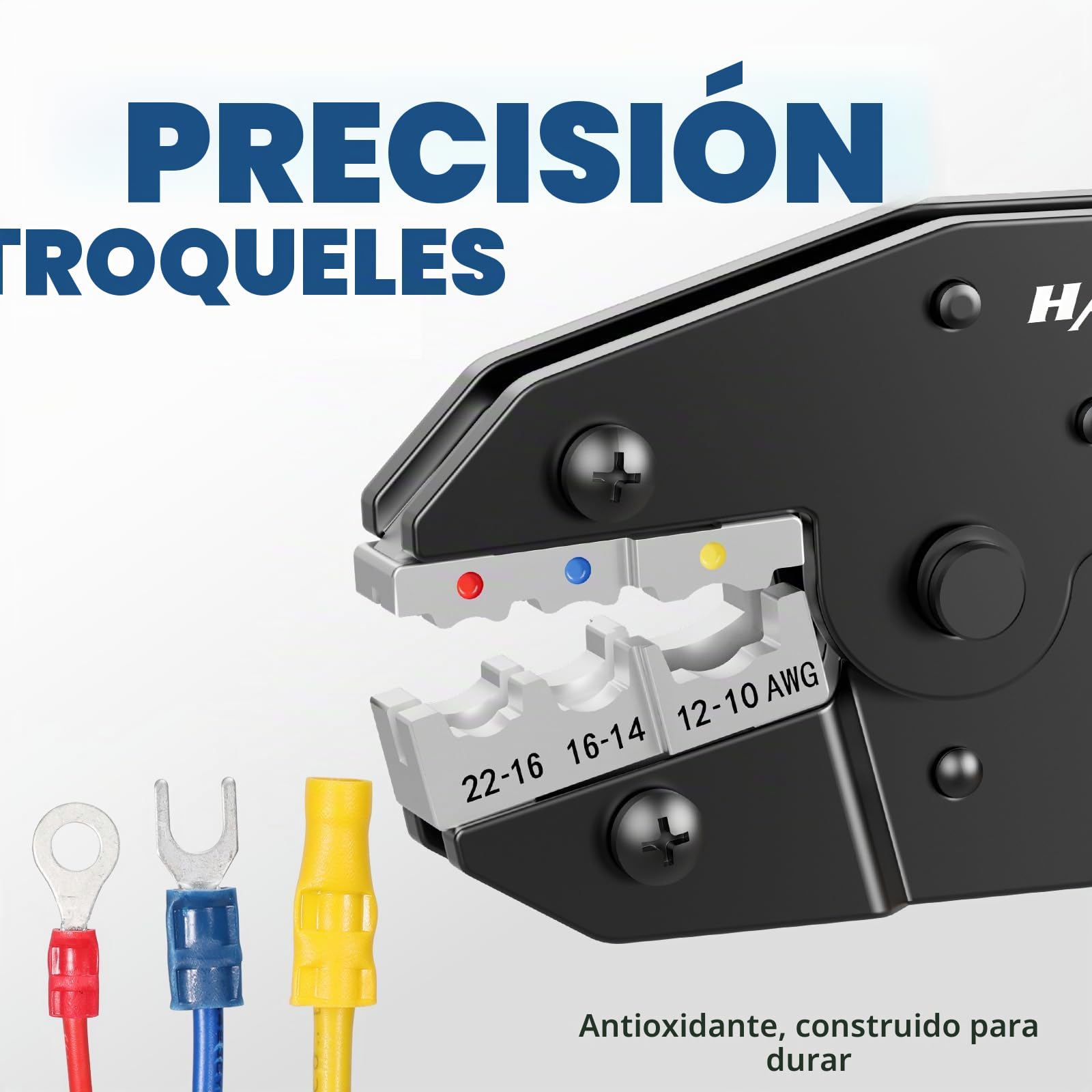 Haisstronica Crimpadora para Terminales Aislados 0,5–6 mm² (AWG22–10), Herramienta de Carraca para Terminales en Anillo Aislados, Conectores de Cable y Empalmes, Alicate de Terminales con Carraca