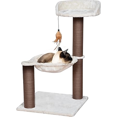Amazon Com Poils Bebe Cat Scratching Post And Tree Carpeted Natural Sisal Tower With Platform And Plush Ball Cat Furniture Made For Kitten And Small Cat Pet Supplies