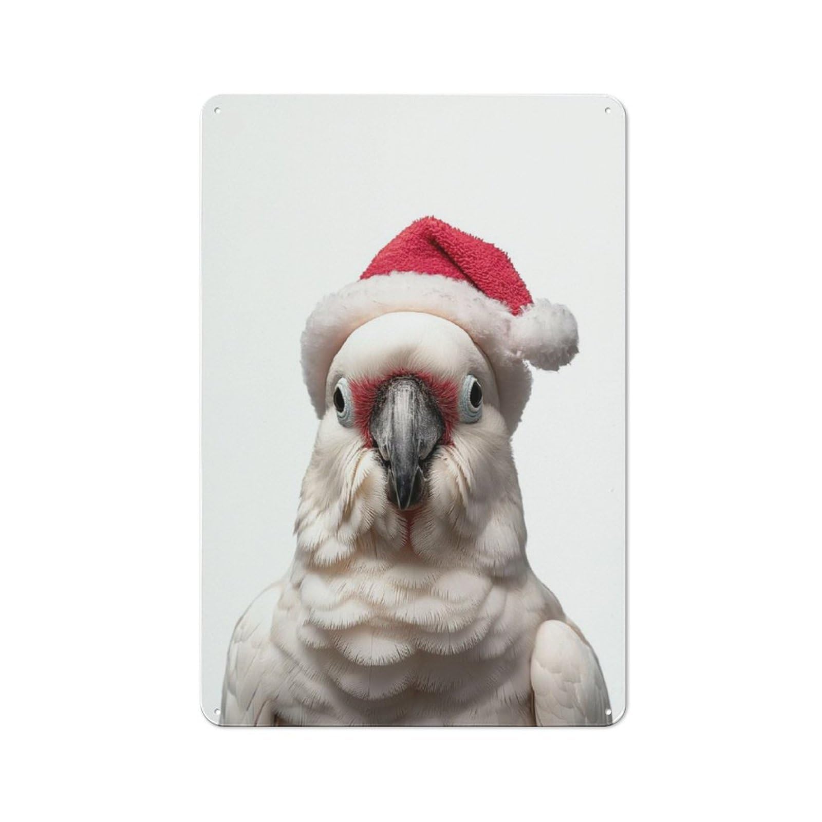 Junmoney Cockatoo Wearing A Santa Hat Industrial-Style Metal Sign 30X20cm For Home Bar Wall, Housewarming Wall Decor For People Furnishing Home Bar