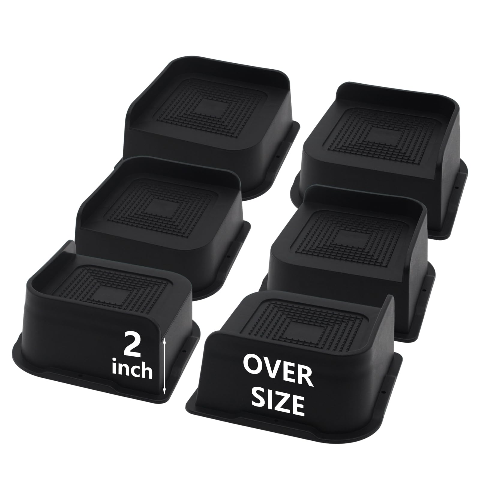 Bed Risers 2 inch Heavy Duty, 6 Pack Oversized Furniture Risers, Black Bed Lifts Risers for Table, Sofa, Chair, Couch, Desk, Bed Frame Risers Supports Up to 6,500 Lbs