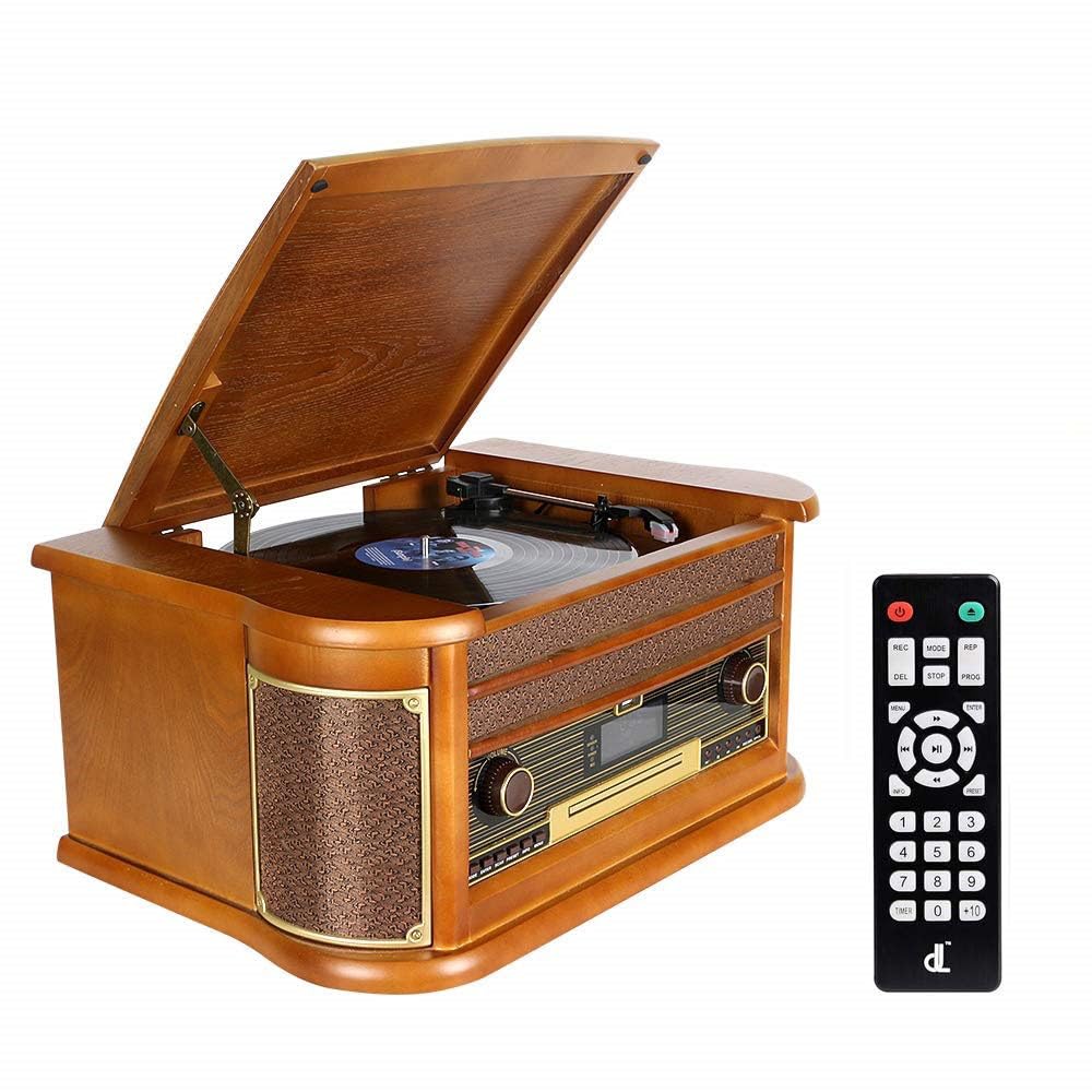 レコード　レトロ　セット Drewniany gramofon vintage 7 w 1, odtwarzacz na kasety