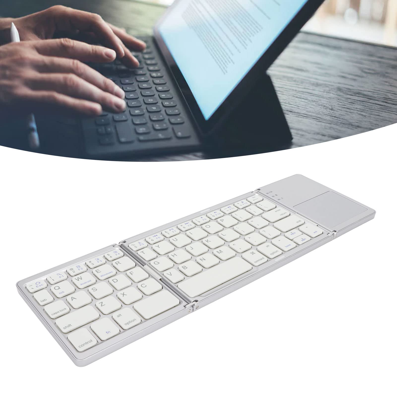 Bewinner Składana klawiatura z touchpadem, 63 przyciski, przenośna bezprzewodowa klawiatura do smartfona, tabletu, podróży, ergonomiczna klawiatura kieszonkowa, obsługuje połączenie 10 m,