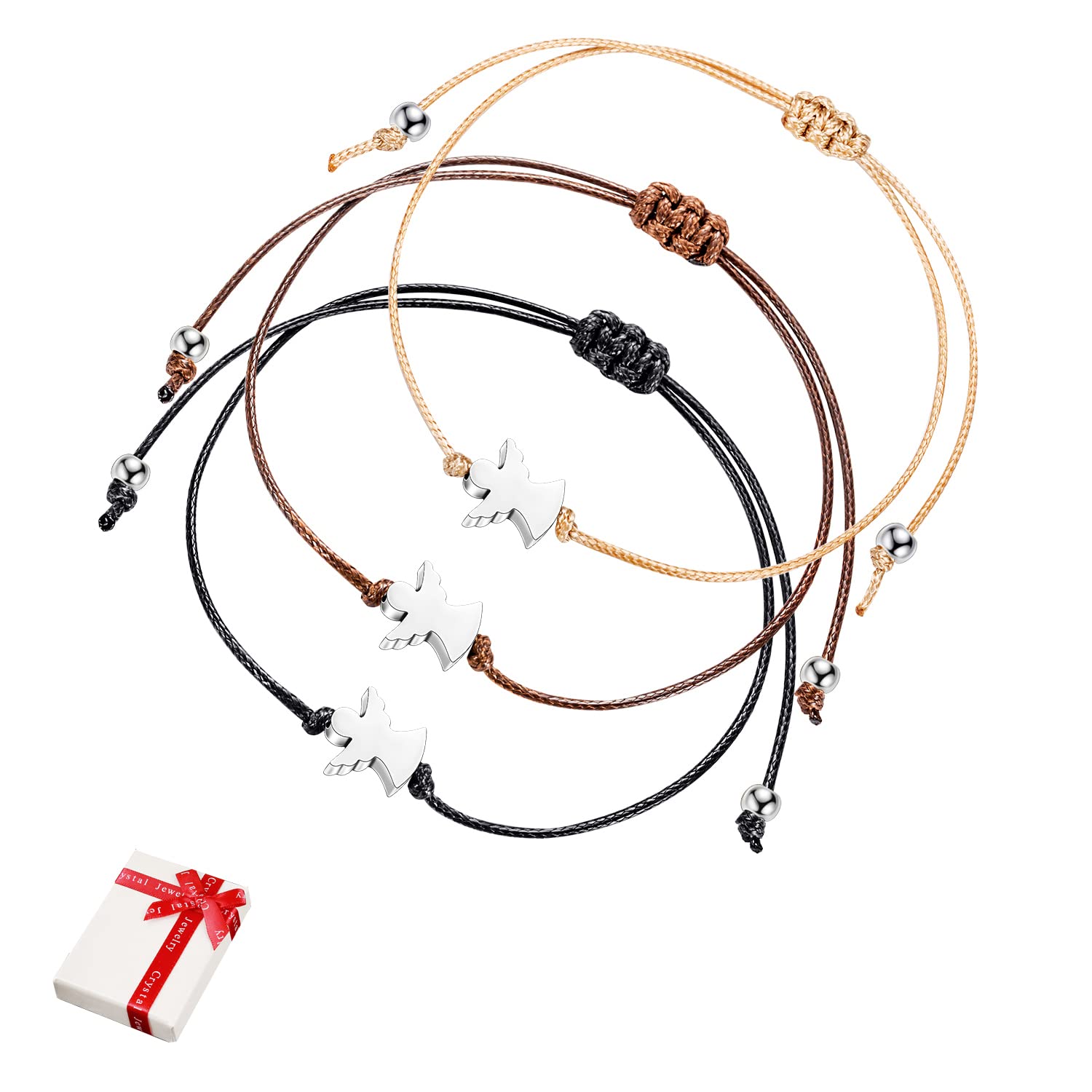 Set 2 Bracciali Angelo Custode, Acciaio Inox, Regolabili, Portafortuna, Regalo Per Donna - 6
