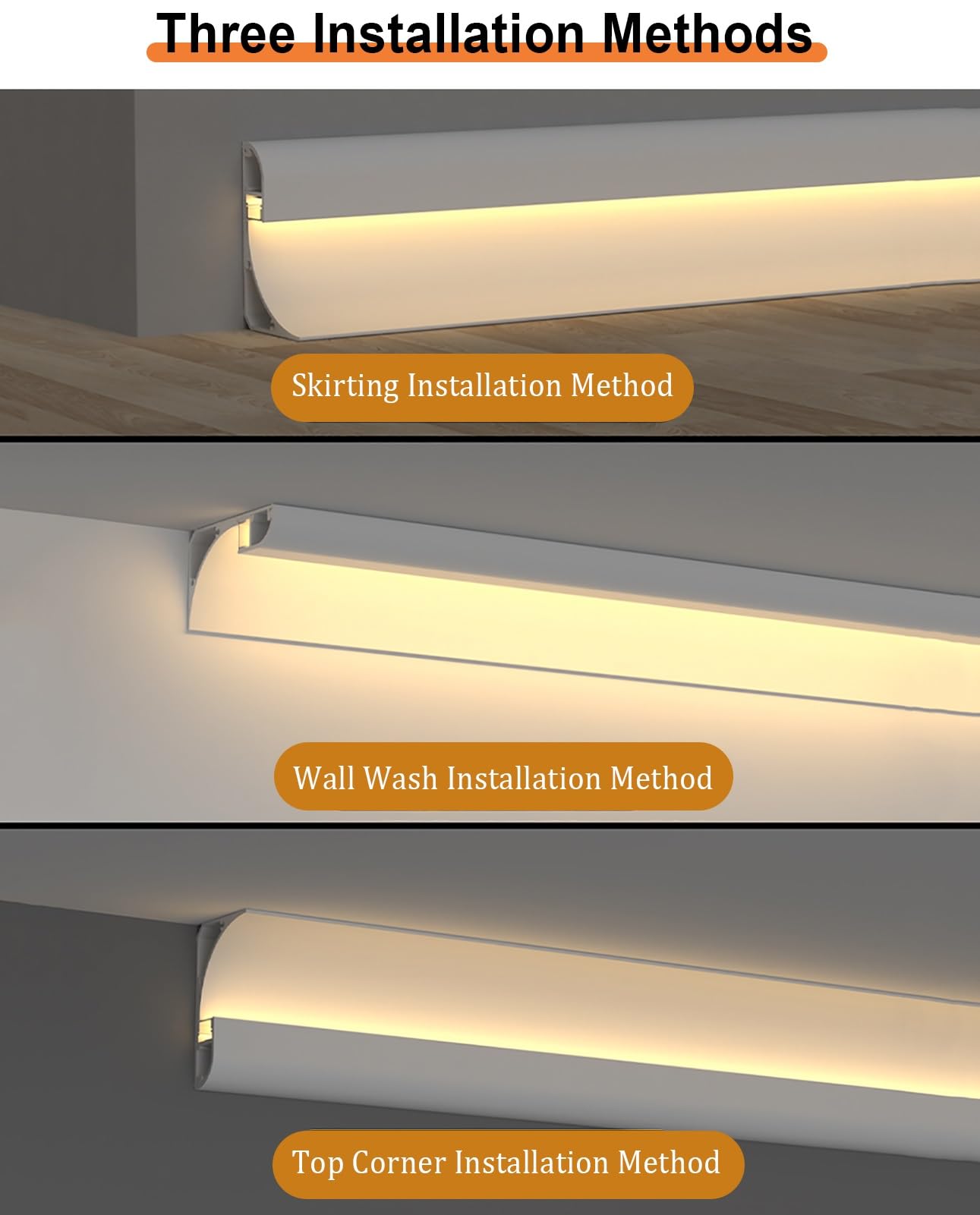 Listello per battiscopa per interni, copertura multiuso per pavimento/parete, 11 m, kit di sistema di illuminazione a soffitto senza barra LED