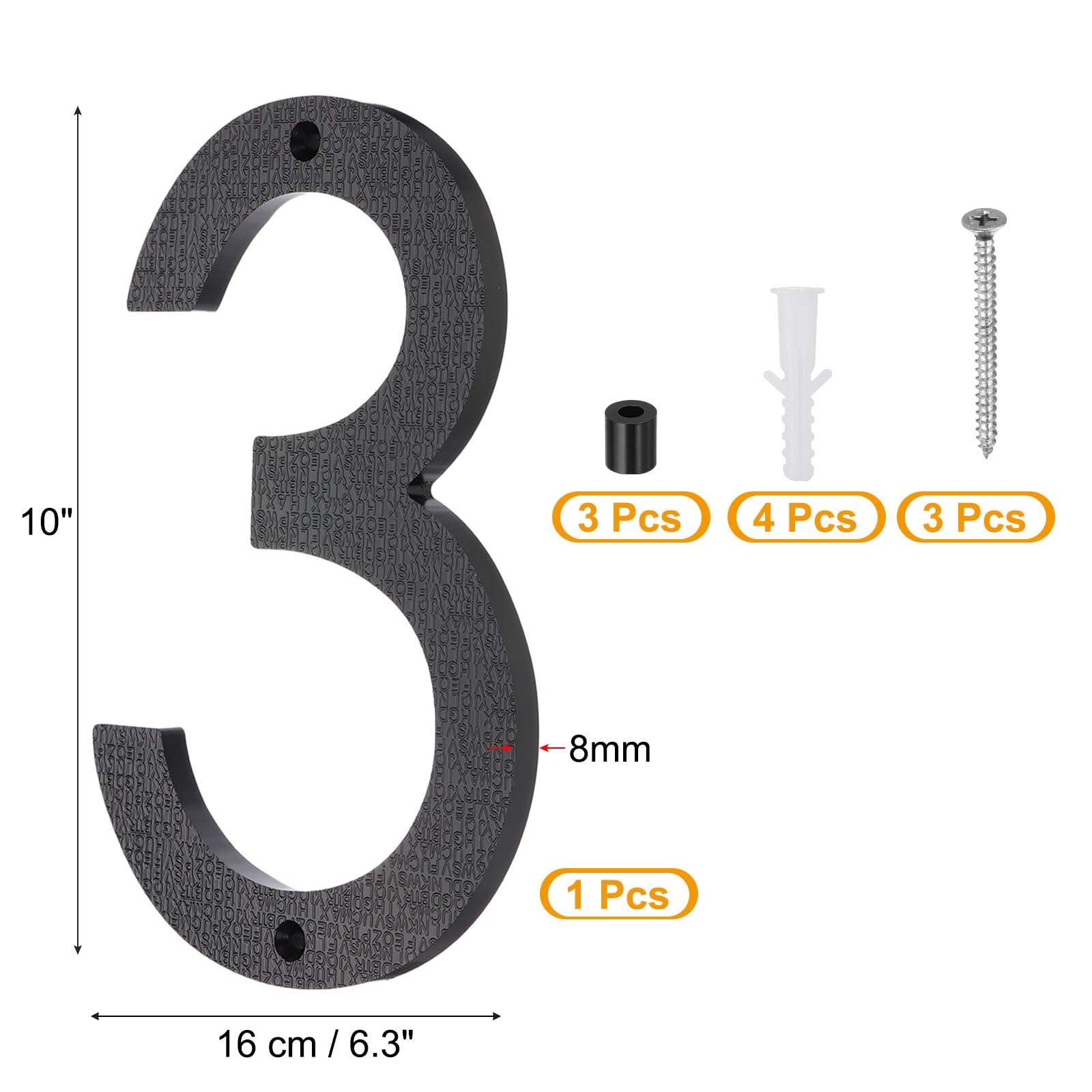 PATIKIL 10 Inch House Number, House Address Numbers Sign Large Floating Modern with Screws for Outside Door Wall Street Black, 3 - Image 2