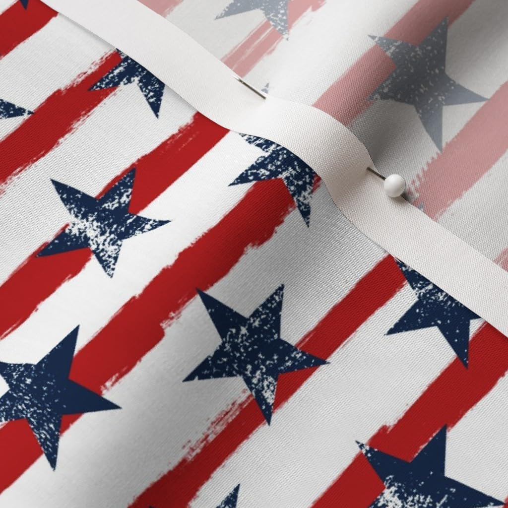 Spoonflower Fabric - Distressed Navy Stars Red Stripes Grunge Painted Vintage 4Th of July Printed on Cotton Poplin Fabric by The Yard - Sewing Shirting Quilting Dresses Apparel Crafts