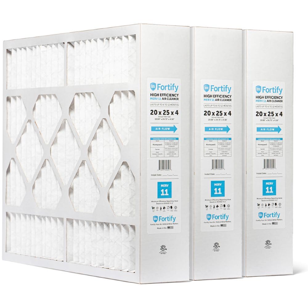 Fortify 20x25x4 MERV 11 Furnace Air Filter Fits Honeywell. 3-Pack
